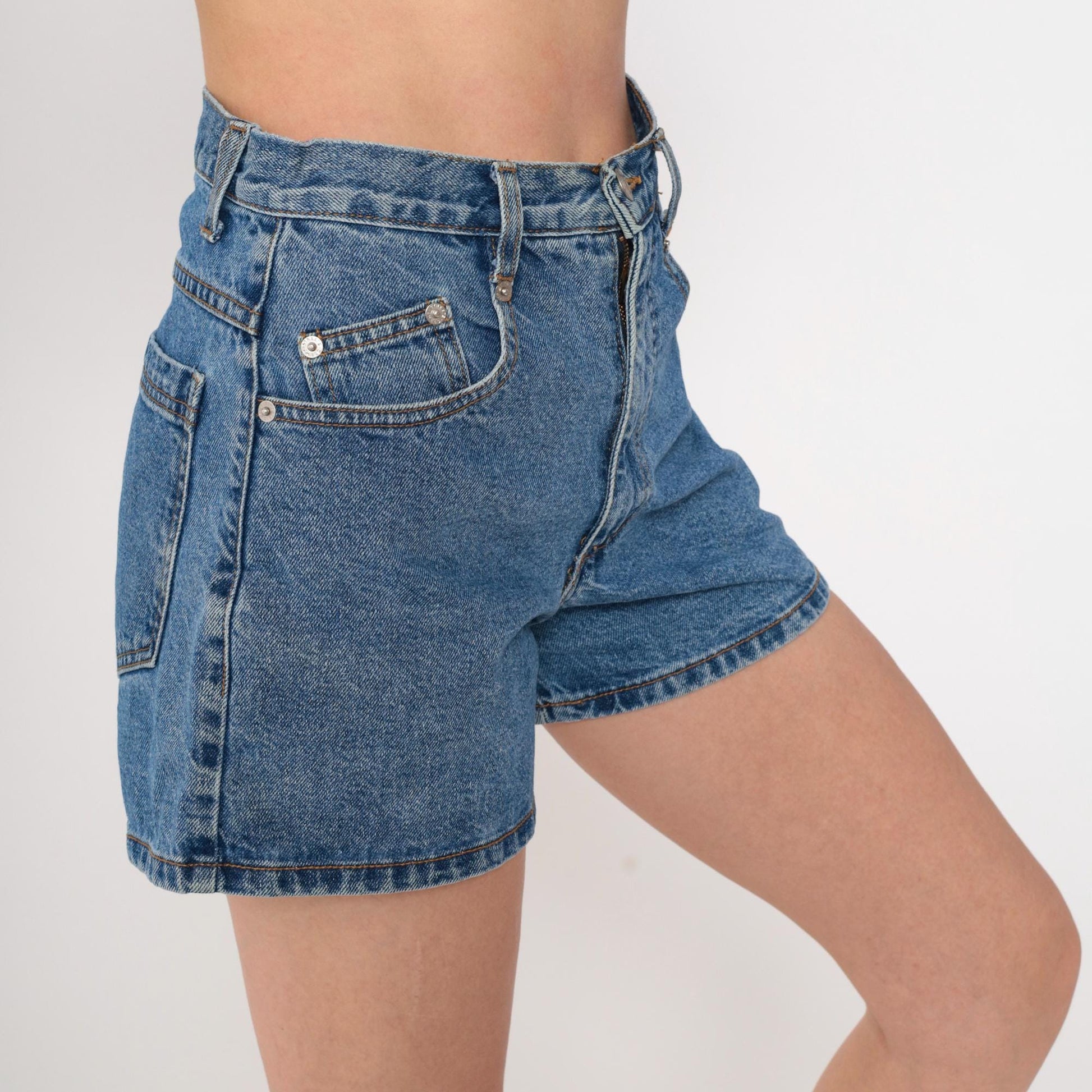 90s High-Waisted Denim Shorts Blue Jean Shorts Cotton Small 6
