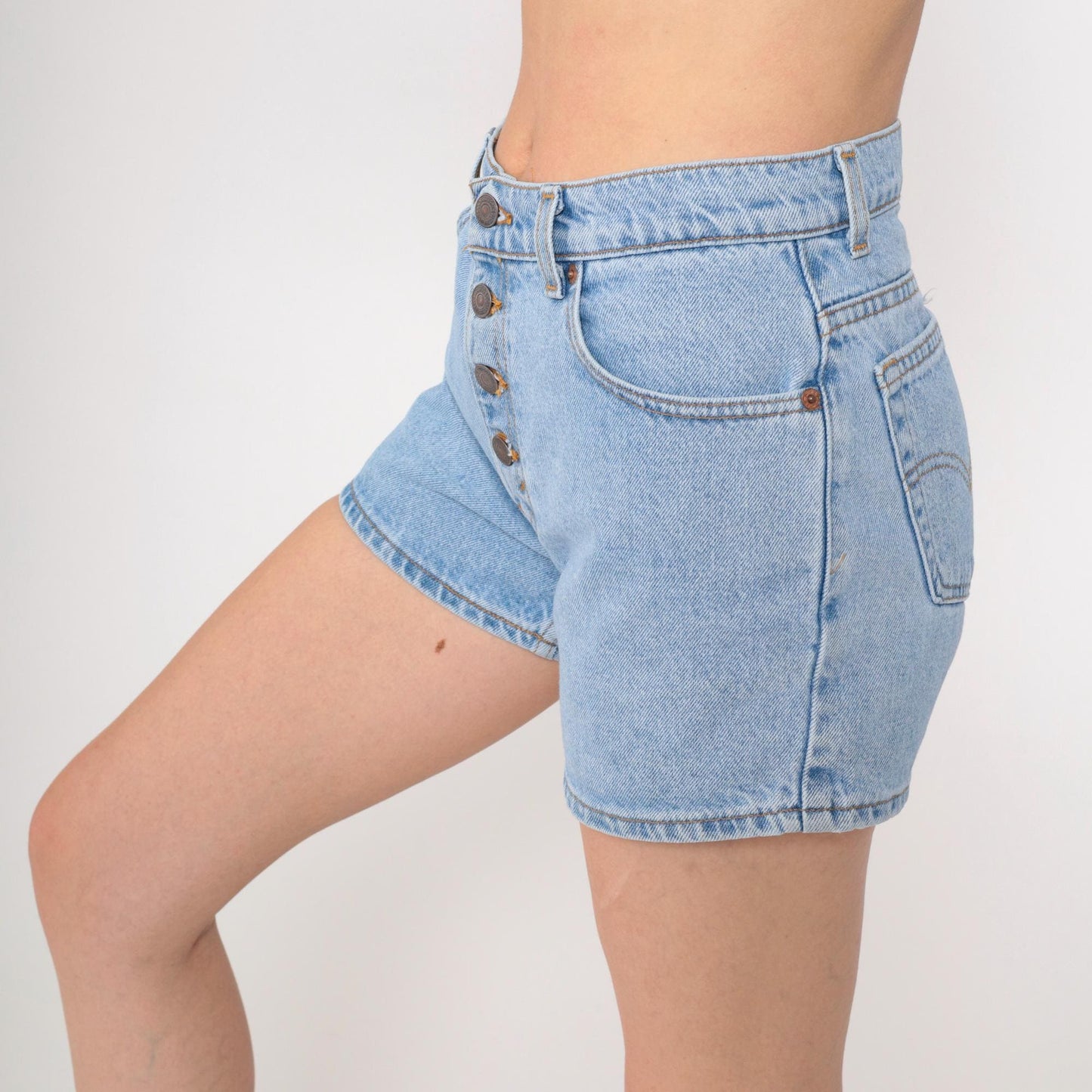 90s Levi's Blue Denim Shorts High Rise Button Fly Small