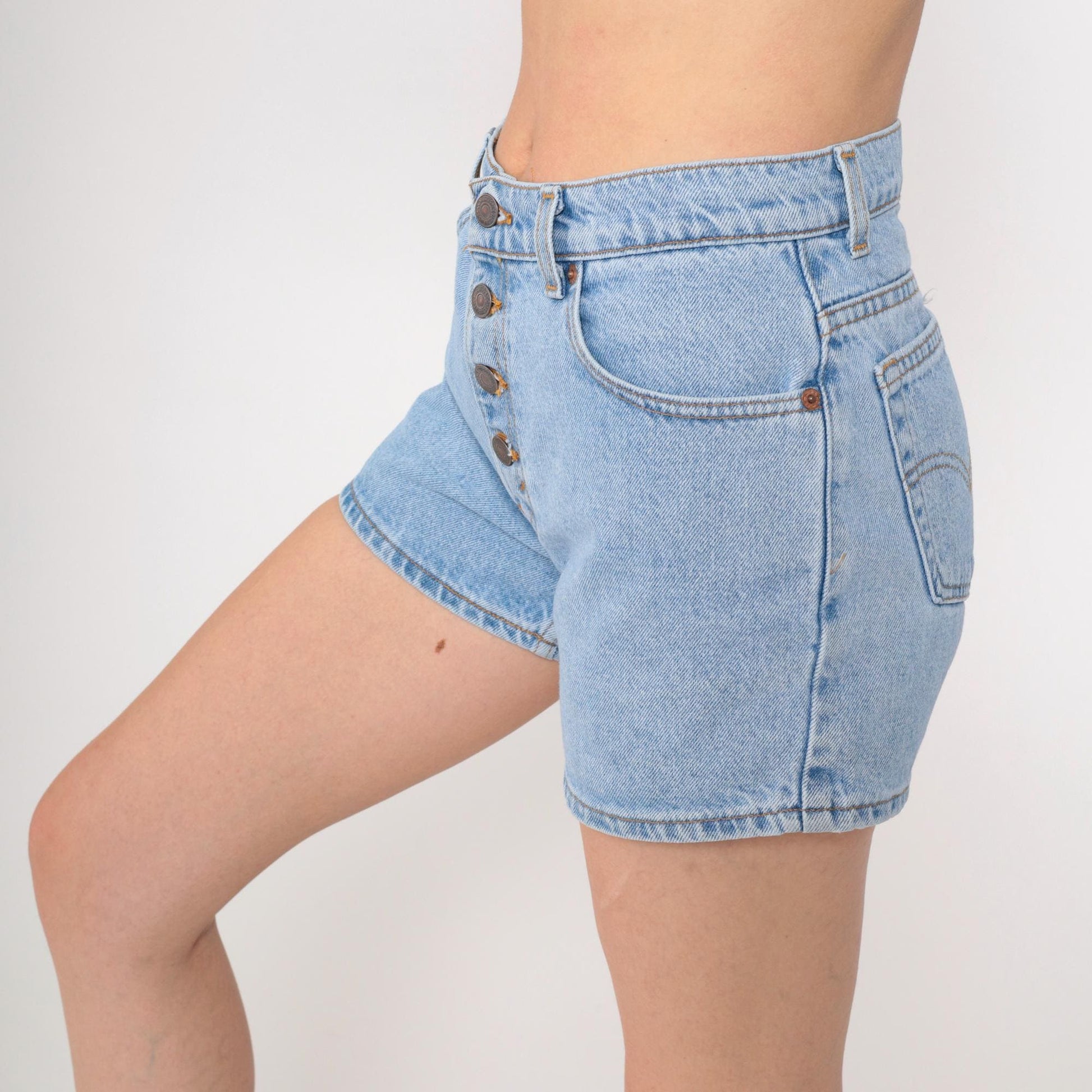 90s Levi's Blue Denim Shorts High Rise Button Fly Small