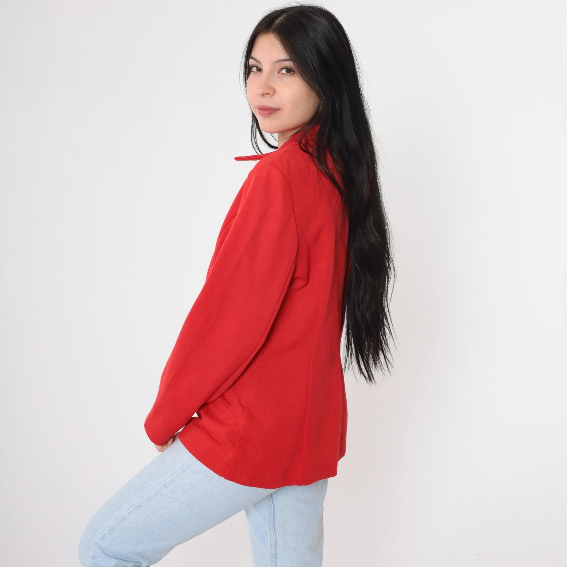 90s Red Zip-Up Jacket Collared Structured Tailored Medium M