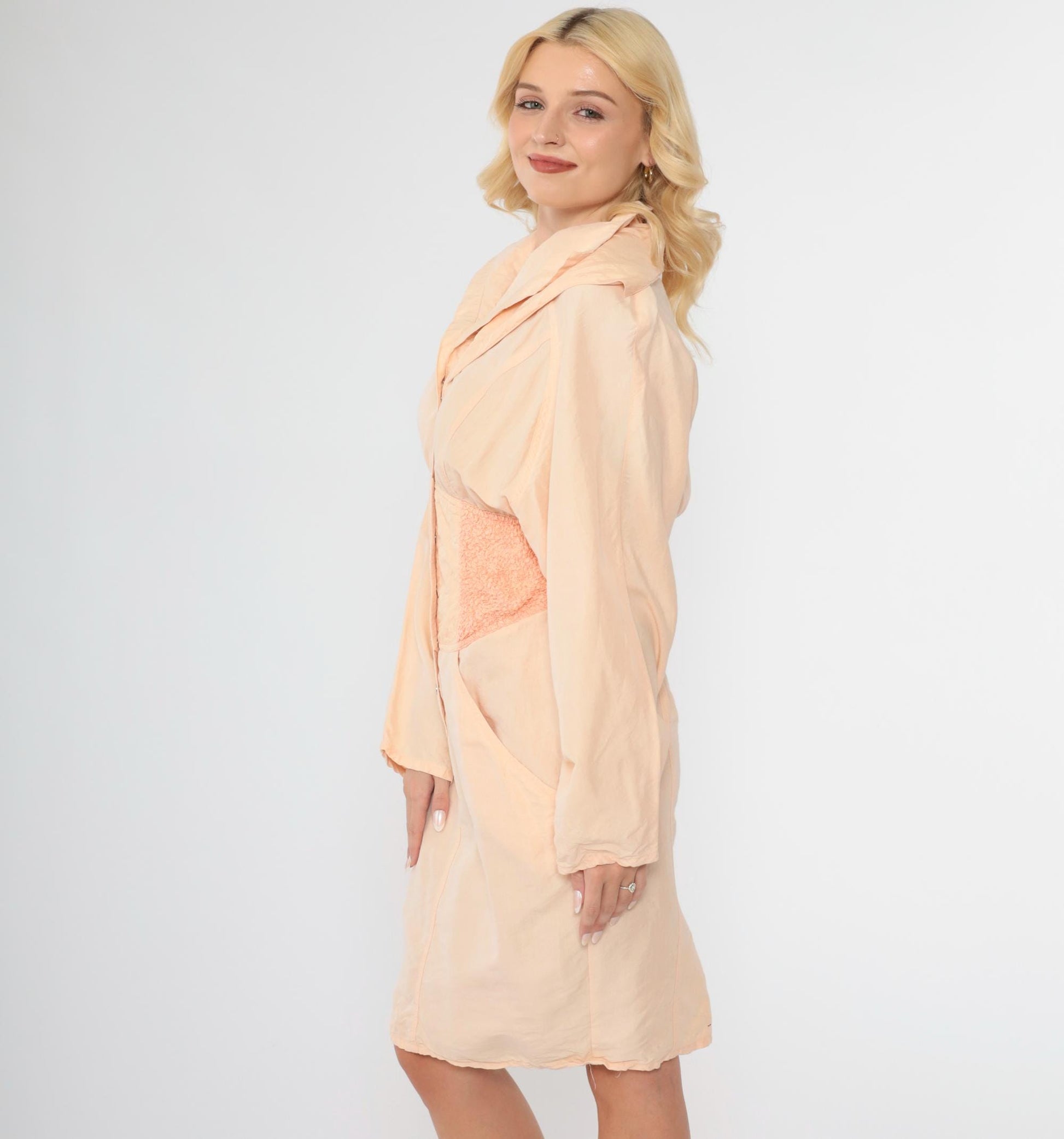 80s Marshall Rousso Peach Snap Mini Shirtdress High Waist Small