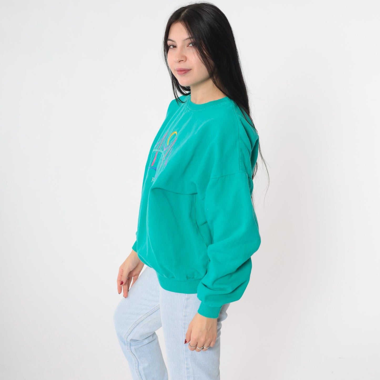 90s San Francisco Golden Gate Bridge Embroidered Sweatshirt Teal Cotton Medium