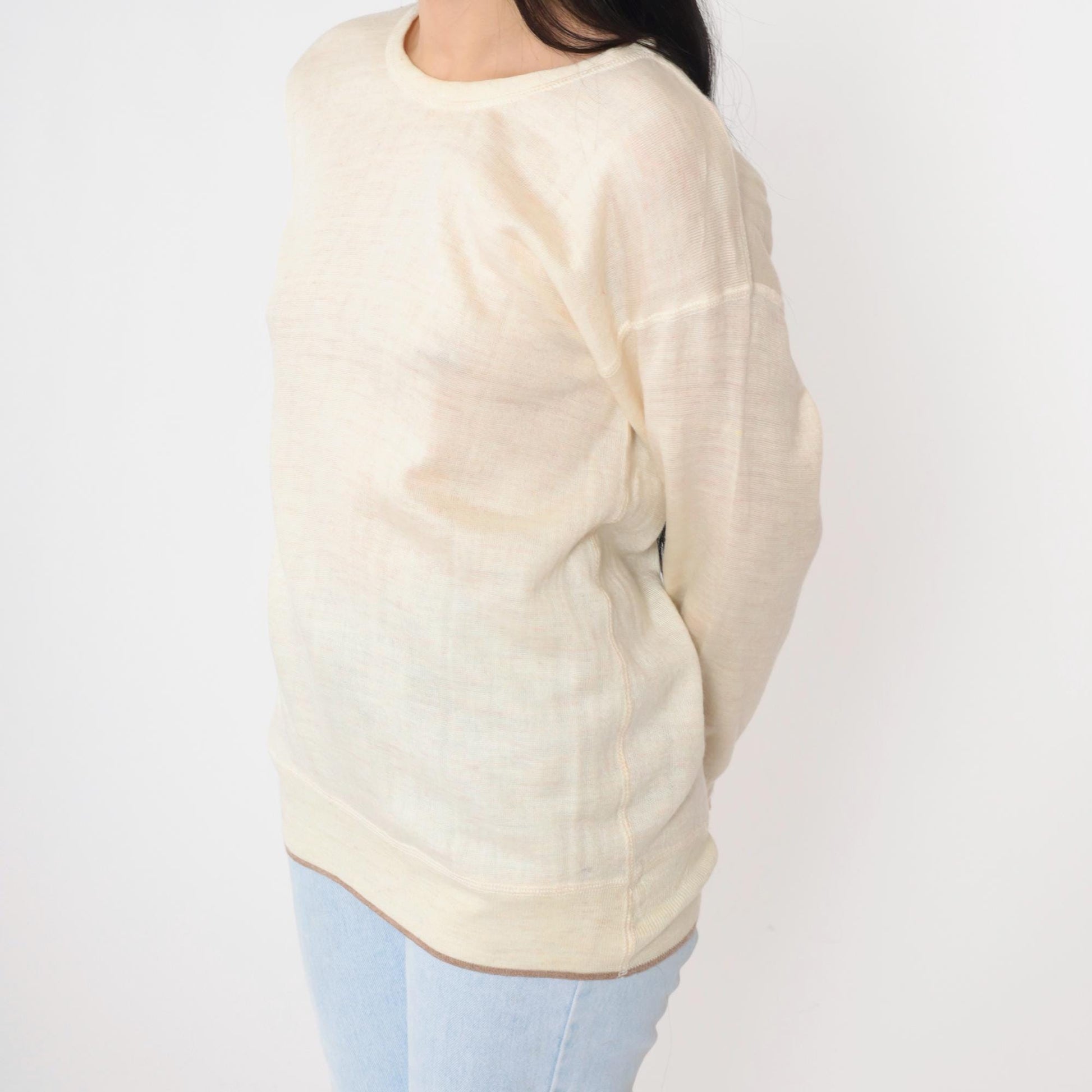 80s Space Man Wool Sweater Cream Crewneck Knit Medium