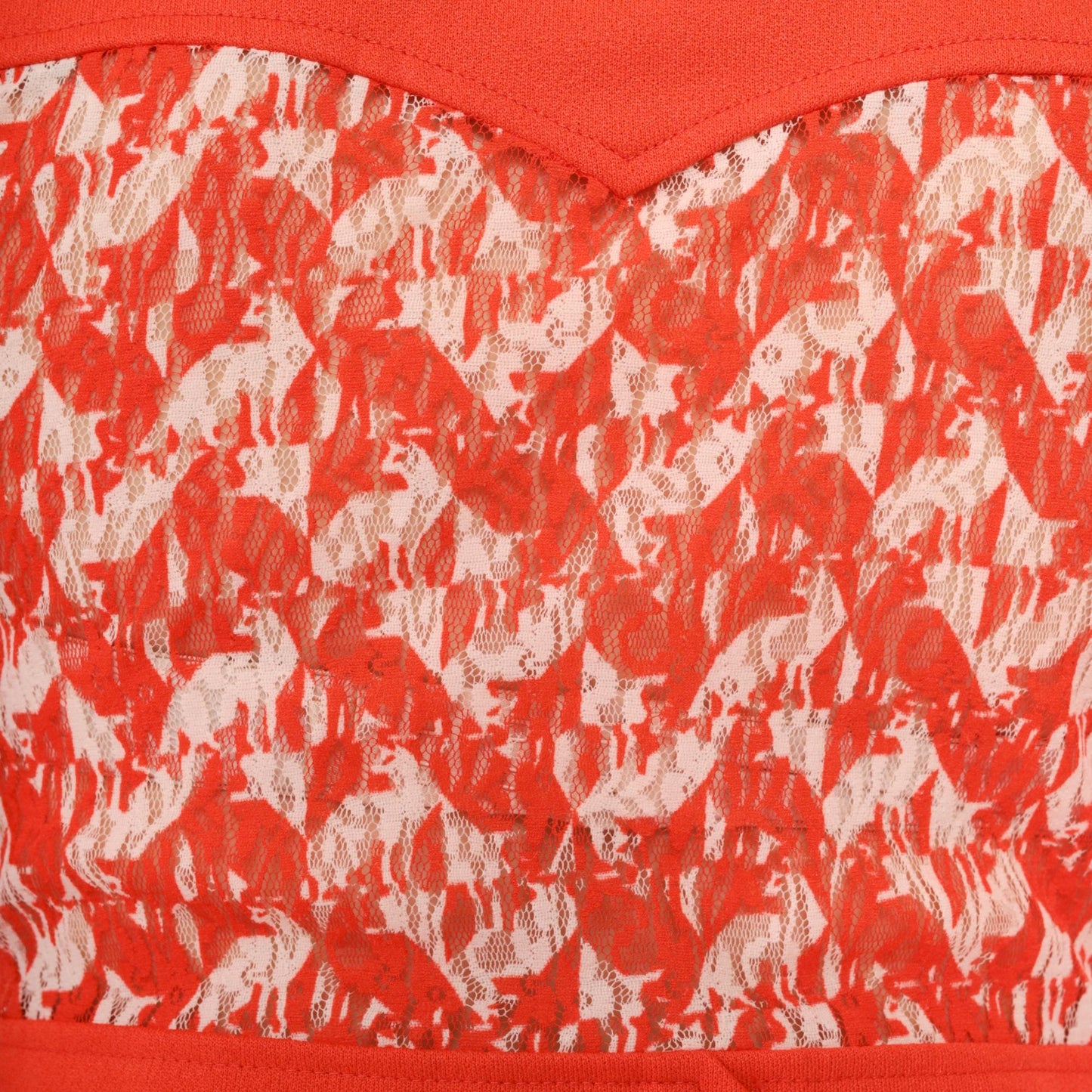 70s Mod Animal Print Mini Dress Orange Lace Collared Button-Up Small