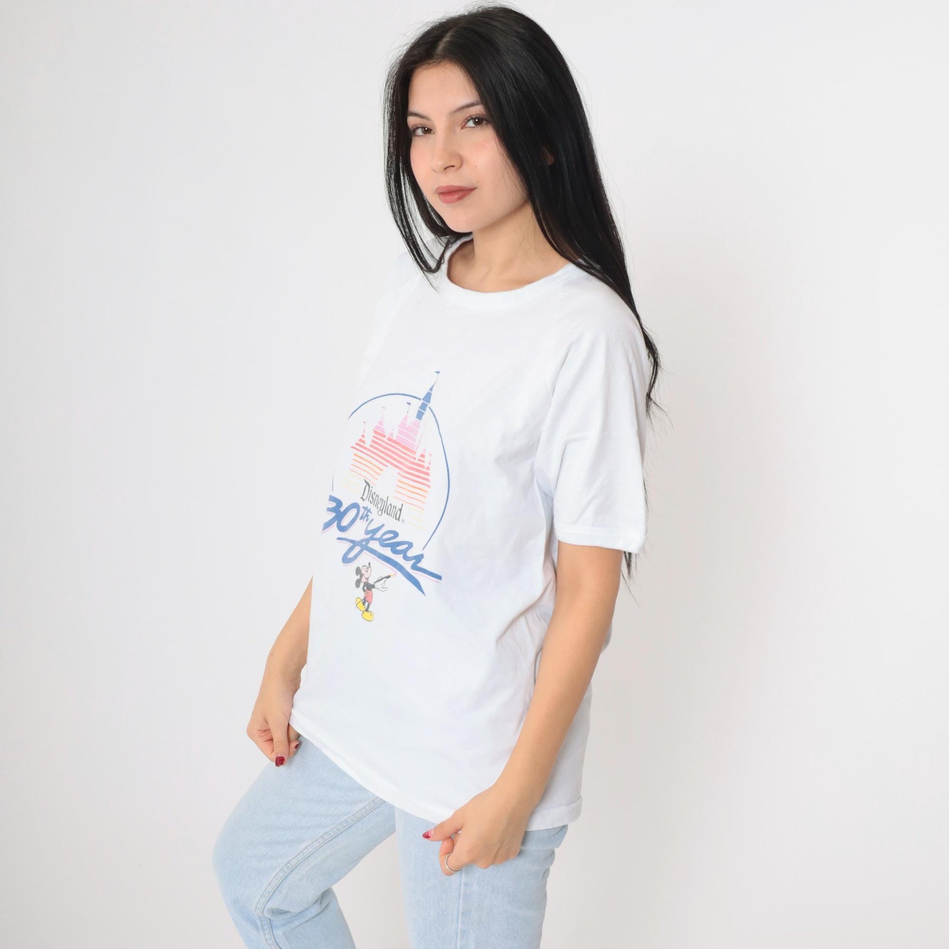 1985 Disneyland 30th Anniversary Mickey Mouse T-Shirt White Raglan Medium