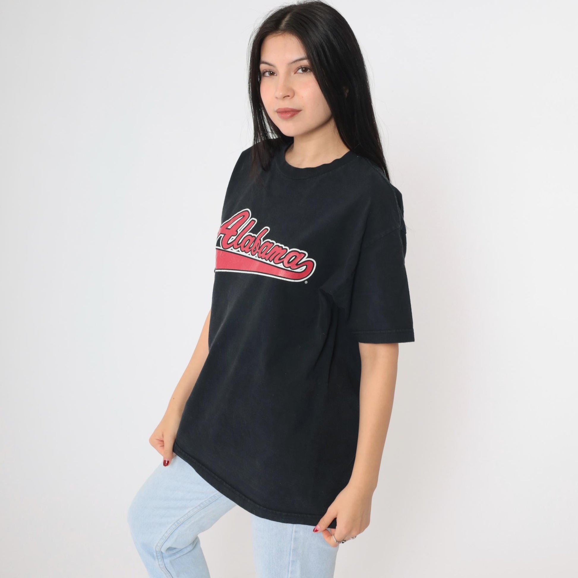 Y2K Alabama Graphic T-Shirt Black Cotton Tee Large L