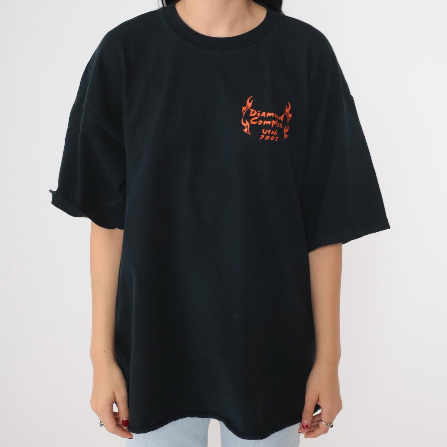 2000s Diamond Complex Firefighter Wildfire Graphic T-Shirt Black Extra Large