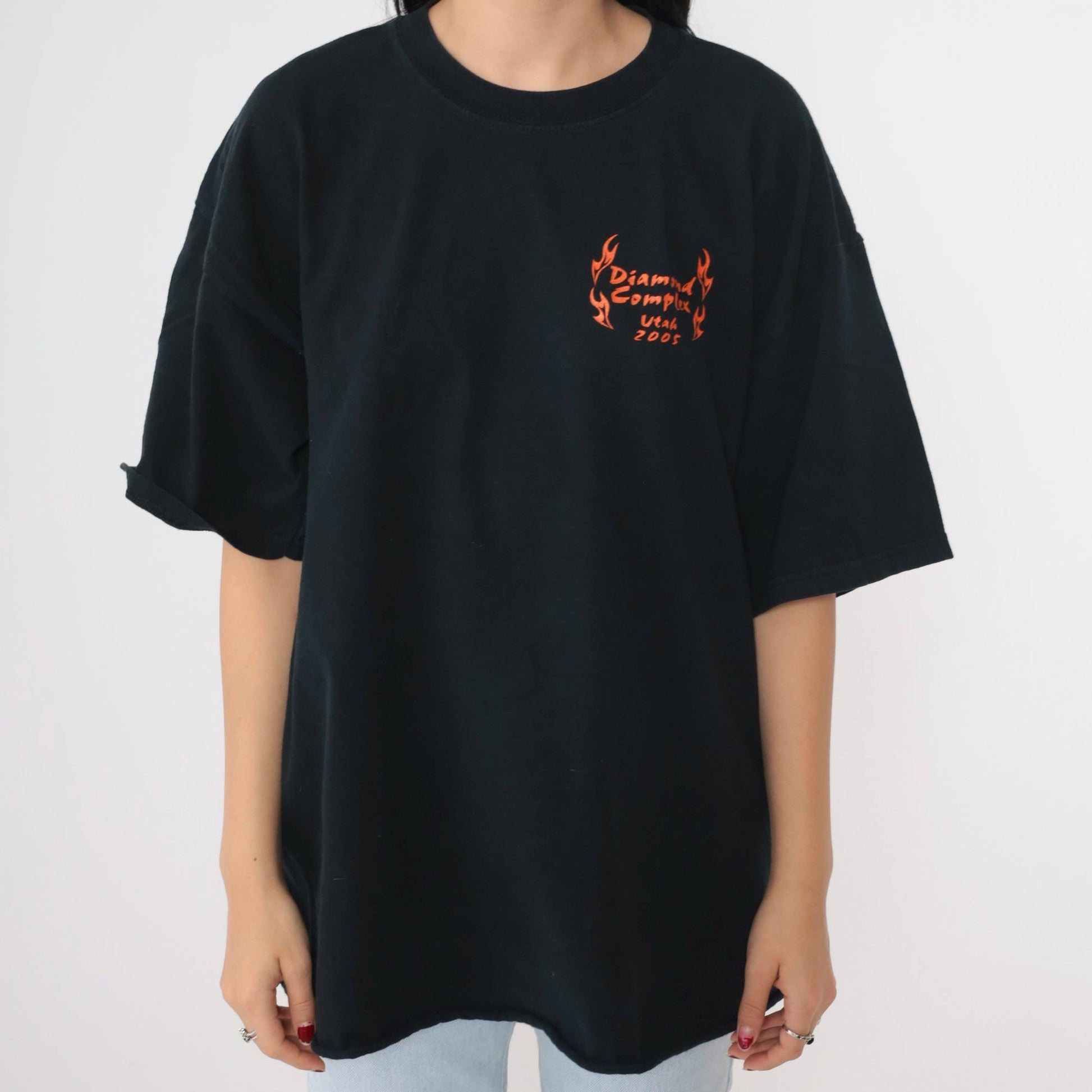 2000s Diamond Complex Firefighter Wildfire Graphic T-Shirt Black Extra Large