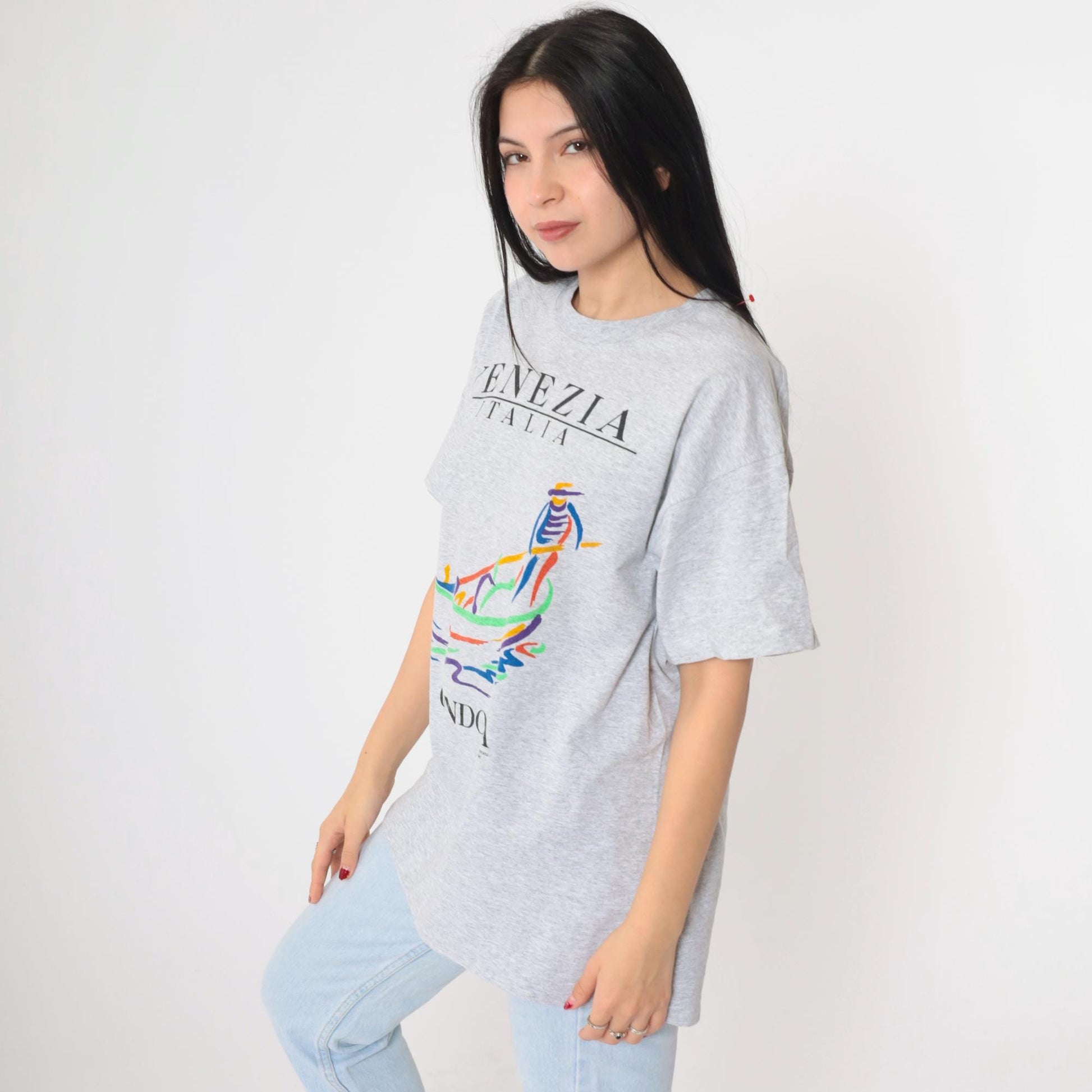 90s Venezia Italia La Gondola Venice Graphic T-Shirt Grey Large L