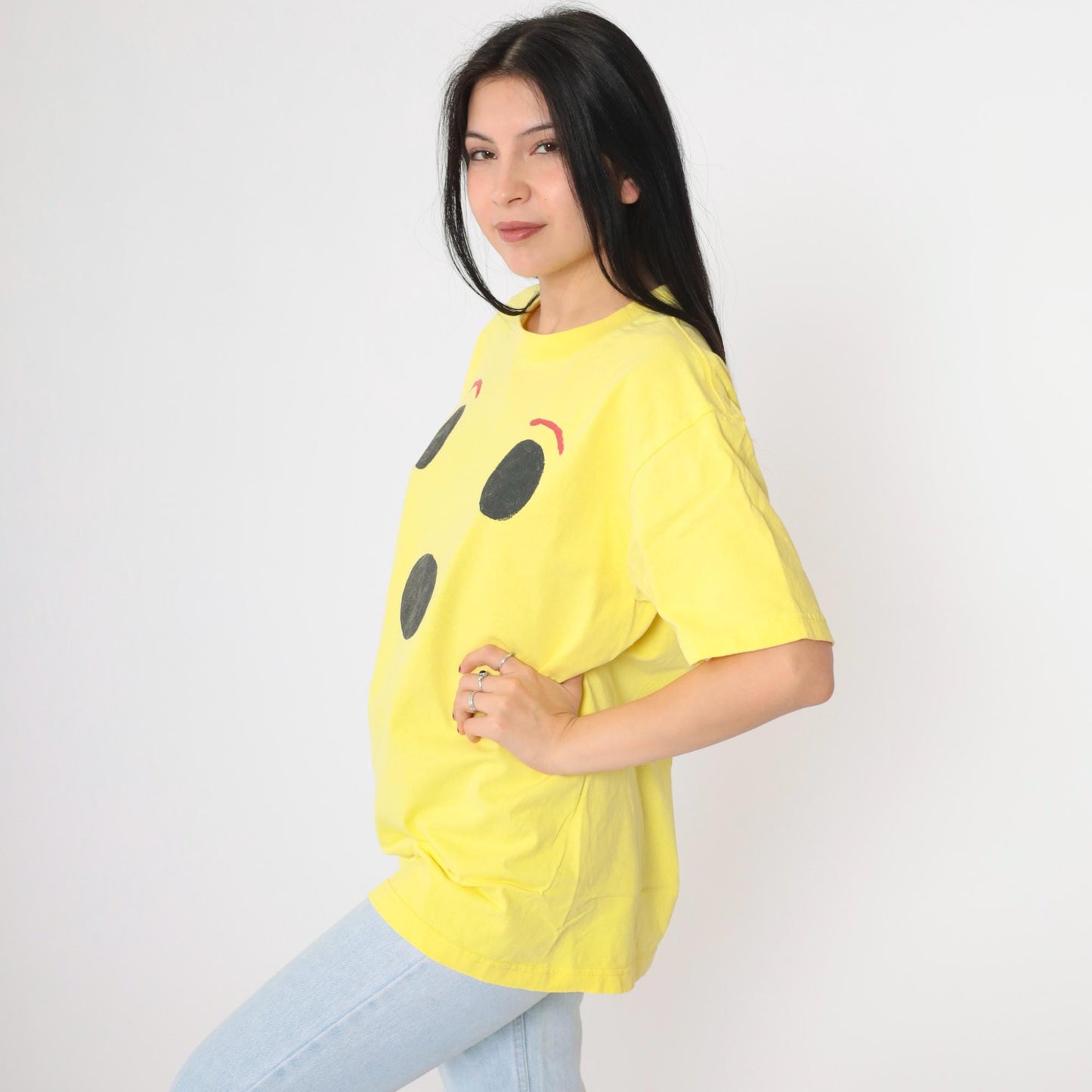 90s Pro Club Surprised Face Graphic Tee Yellow Cotton Crewneck Large