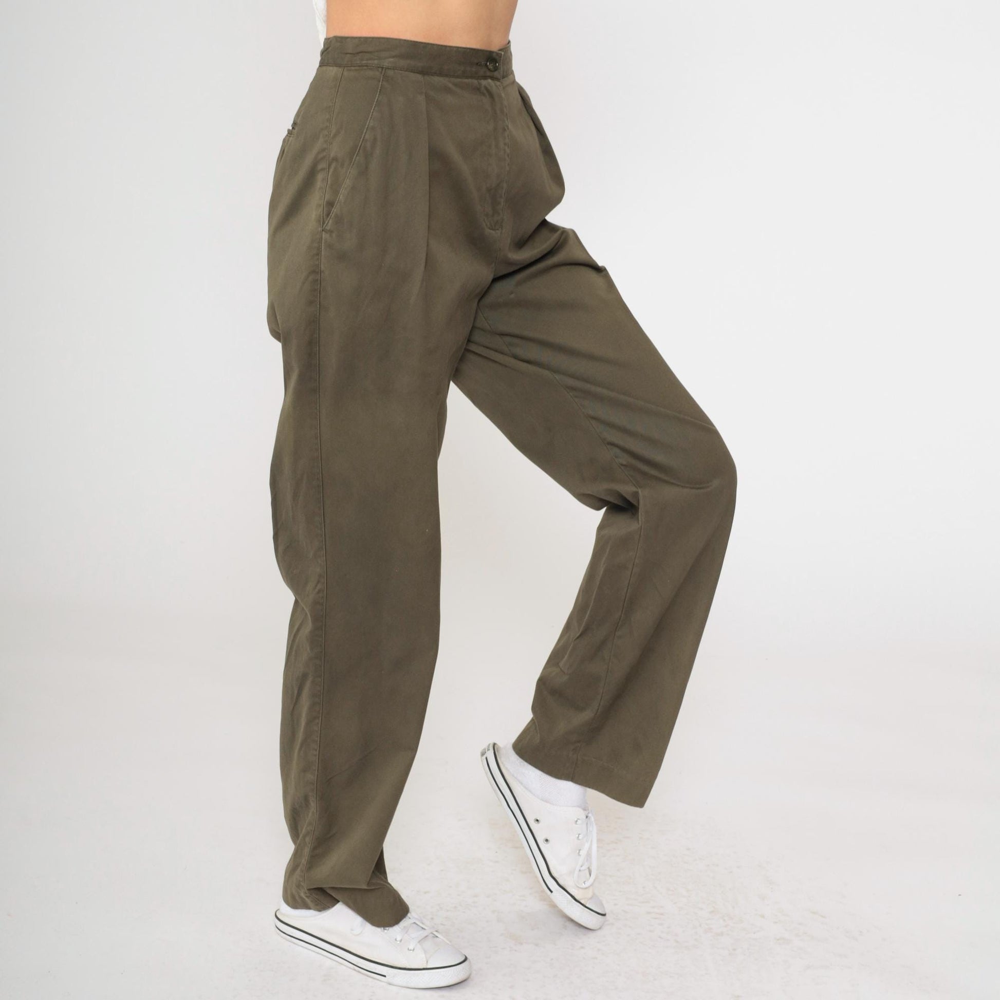 Y2K Liz Claiborne Brown Cotton Pleated Trousers High Rise Small 4