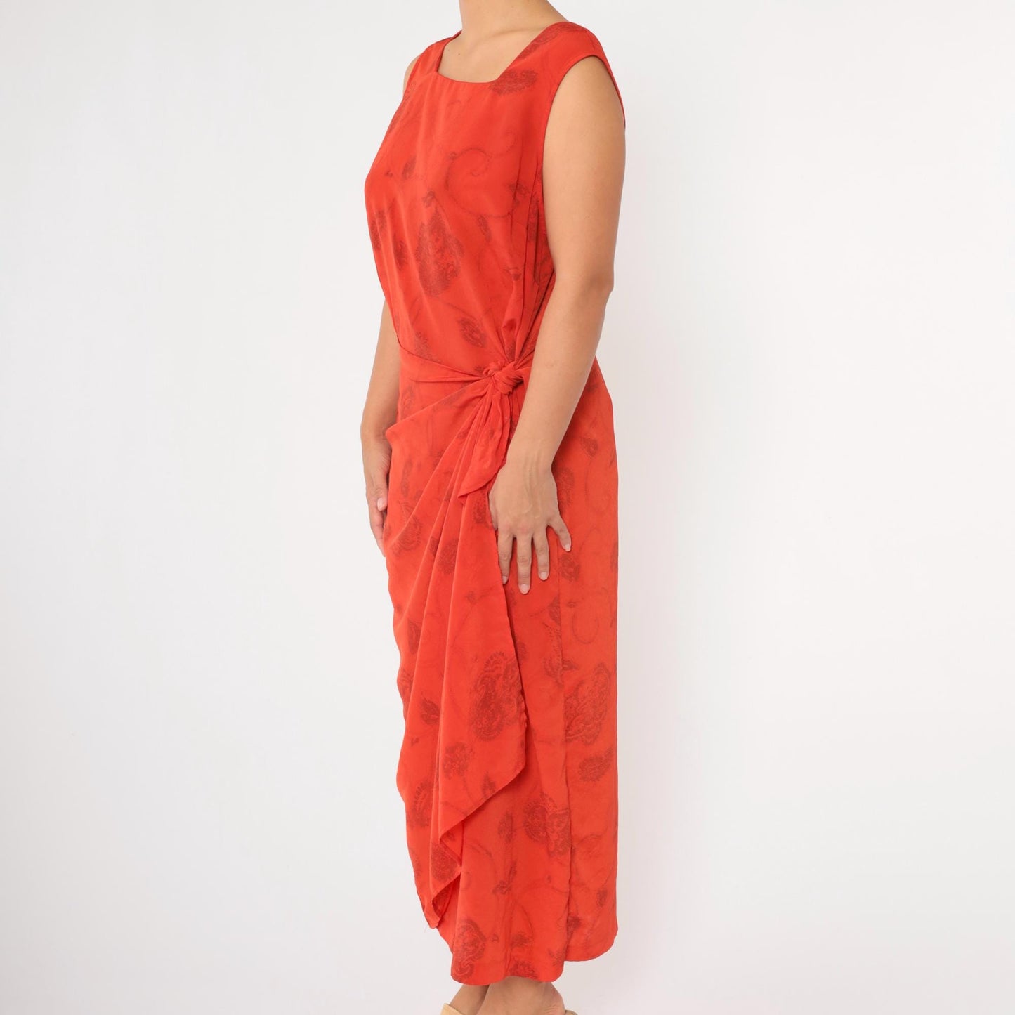 90s Studio C Plus Floral Maxi Dress Orange Red Square Neck Sleeveless Extra Large XXL