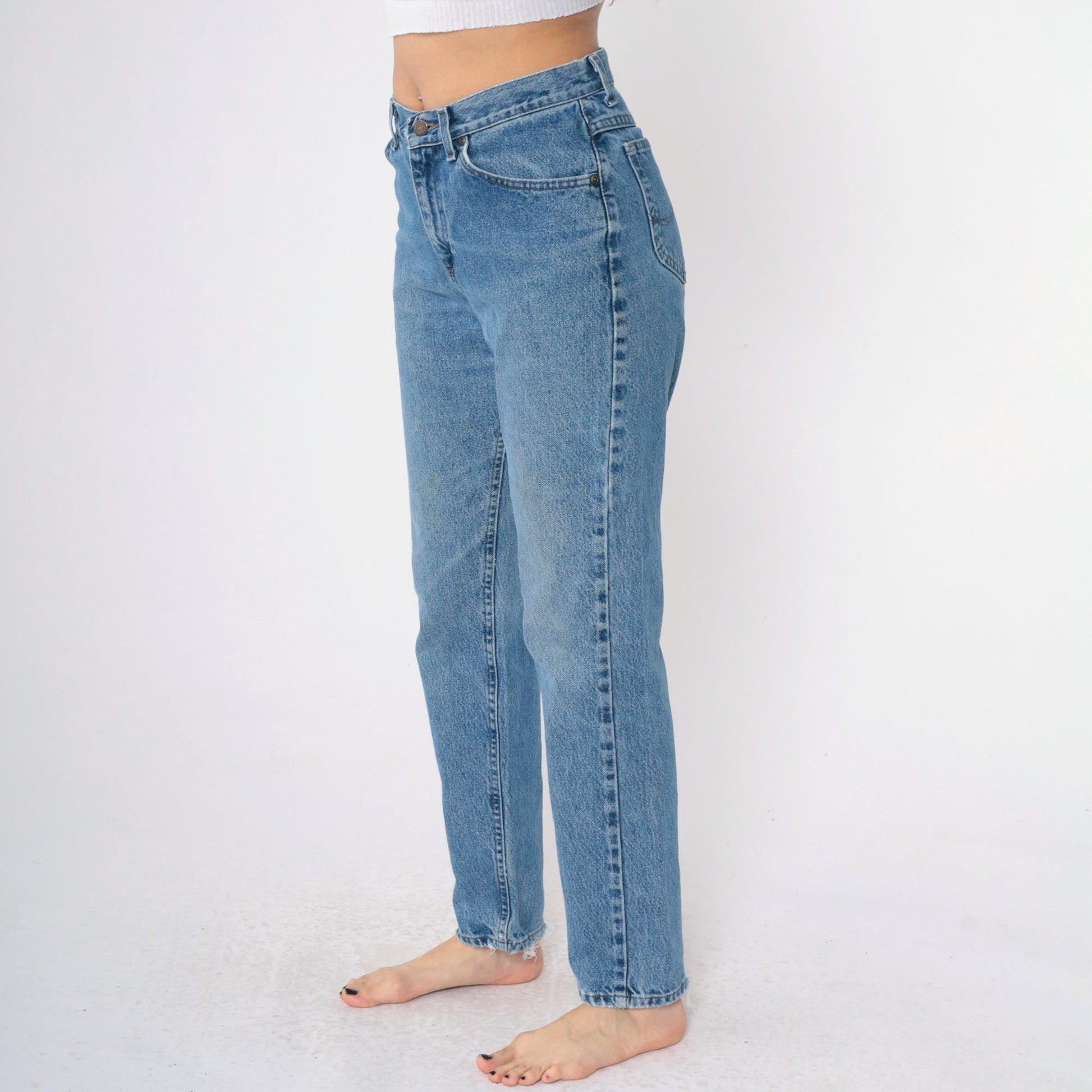90s Lee Mom Jeans High Waist Tapered Blue Denim Small