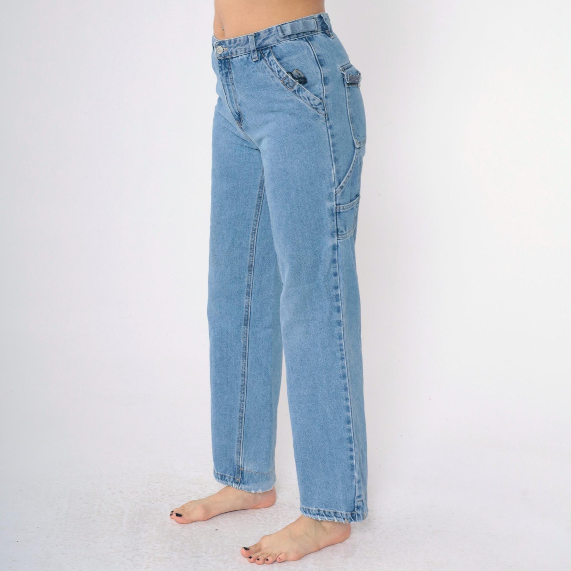00s Rue21 Cargo Jeans Blue Denim Straight Leg Mid Rise Small 27