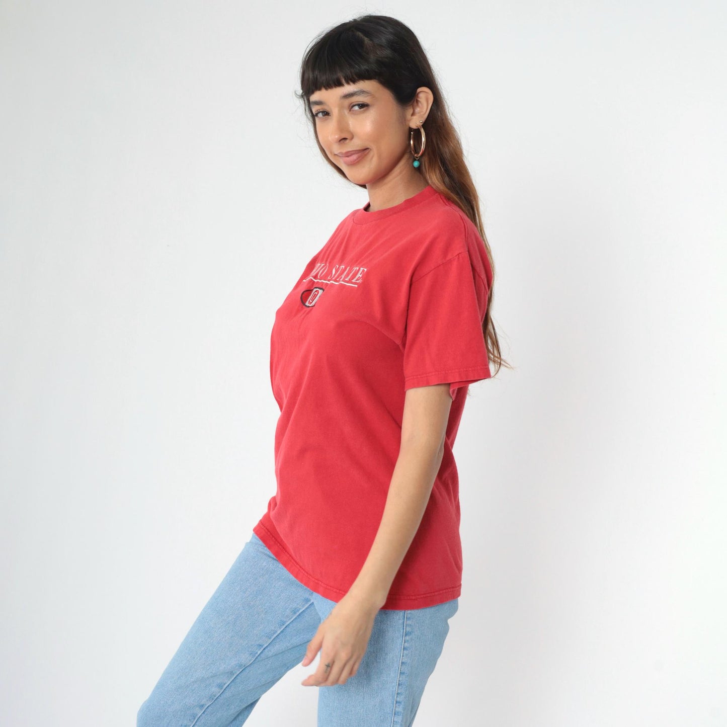 90s Ohio State Buckeyes Football Embroidered T-Shirt Red Medium