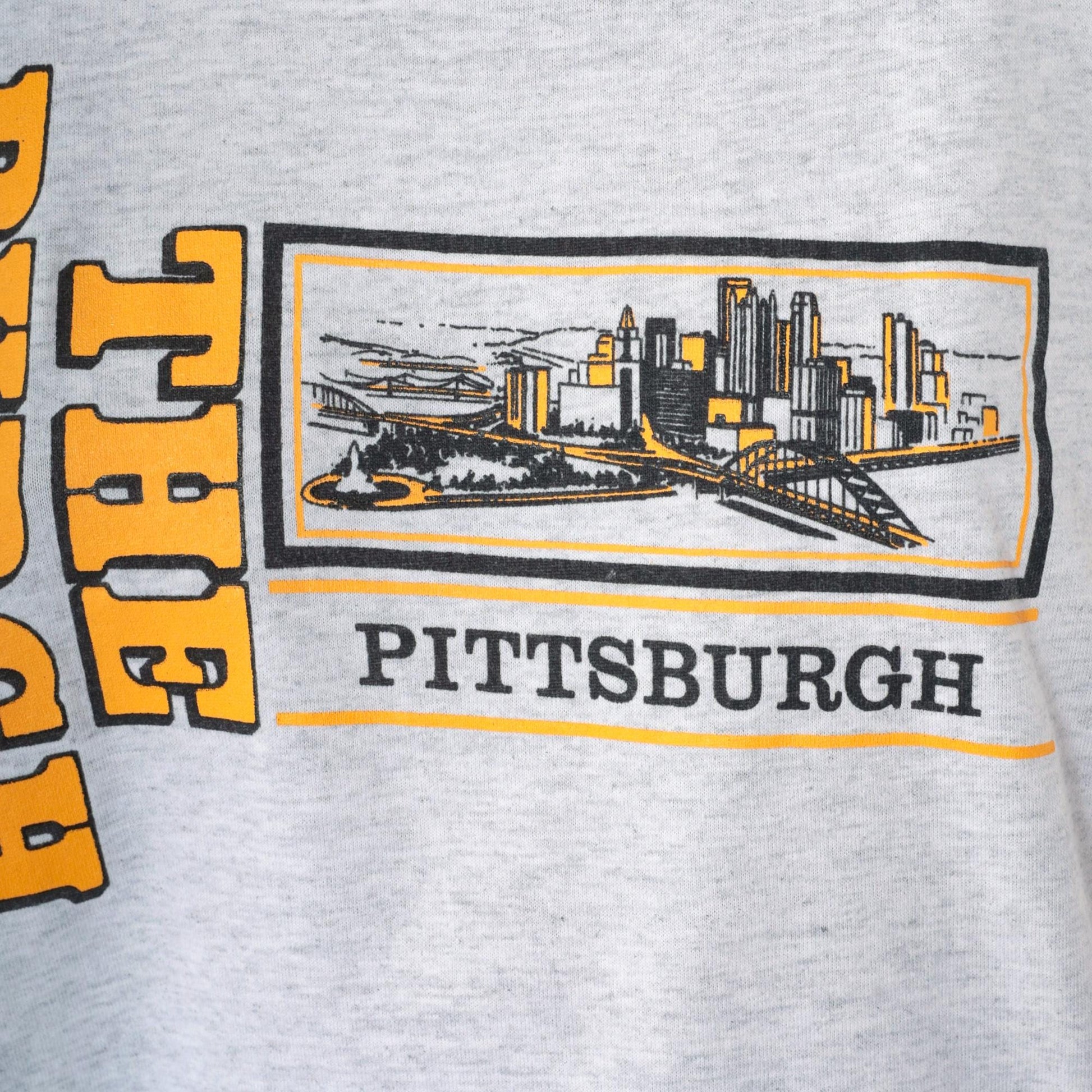 90s Pittsburgh Cityscape Graphic T-Shirt Grey The Burgh Jerzees Extra Large