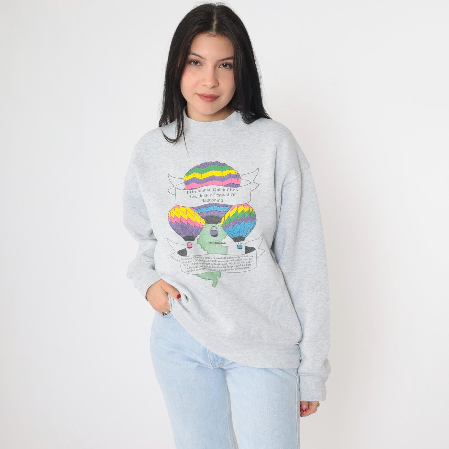 90s Hot Air Balloon Festival New Jersey Sweatshirt Grey Fruit of the Loom Large