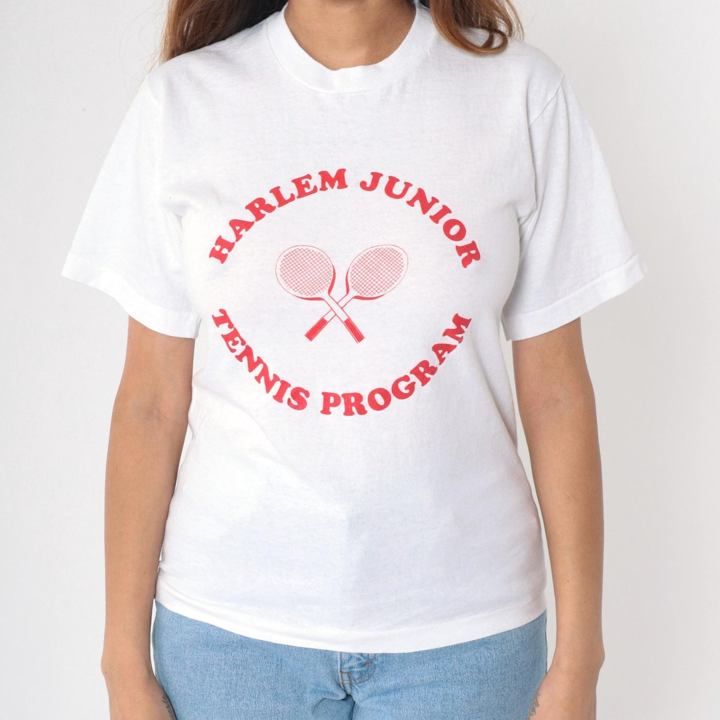 90s Harlem Junior Tennis Program Graphic T-Shirt White Single Stitch Small