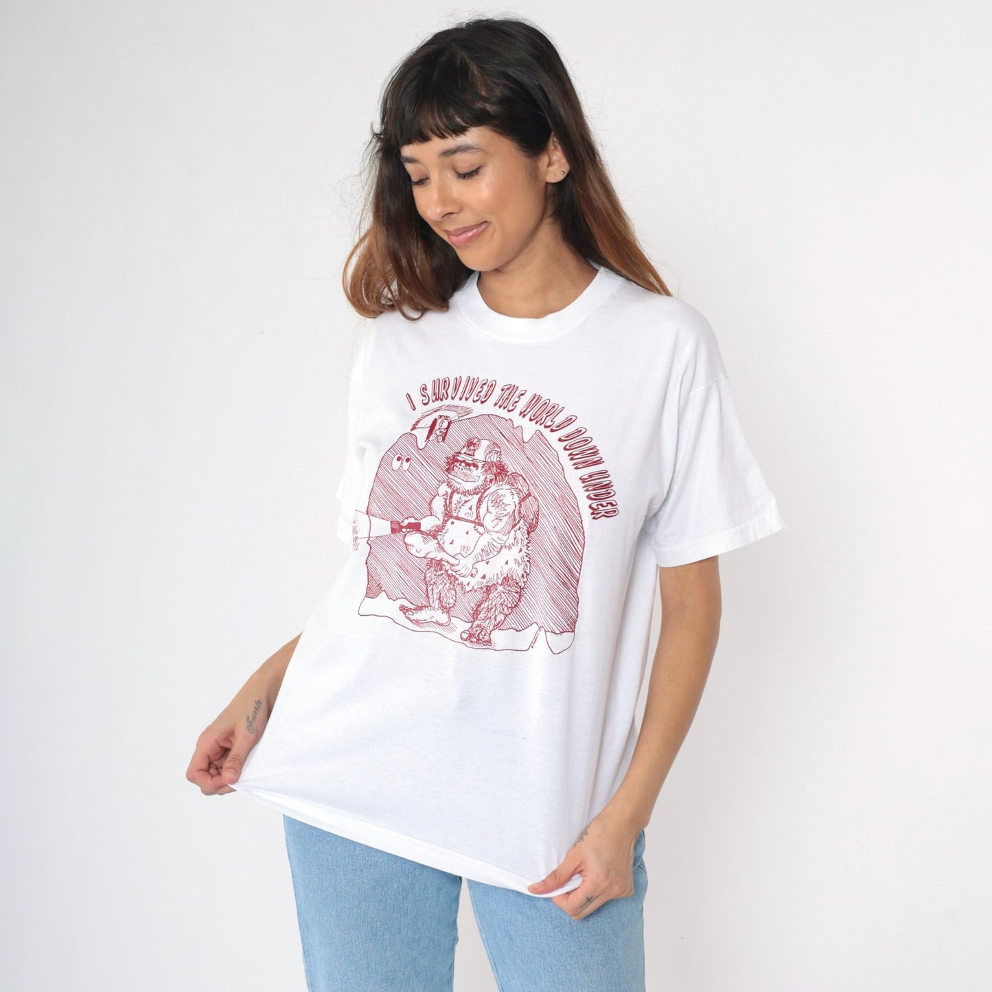 90s Rolla Middle School Spelunkers Graphic T-Shirt White Caveman Tee Large