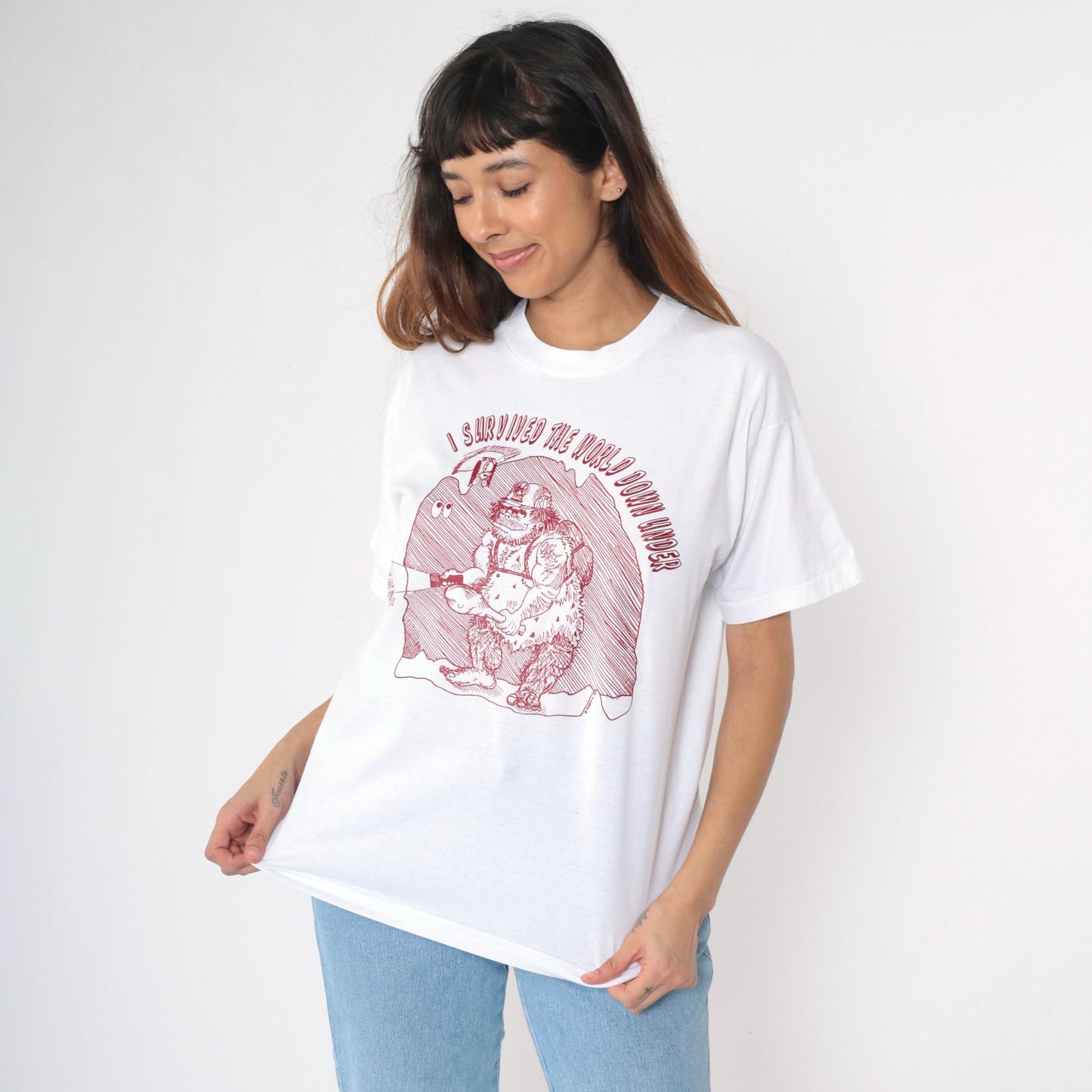 90s Rolla Middle School Spelunkers Graphic T-Shirt White Caveman Tee Large