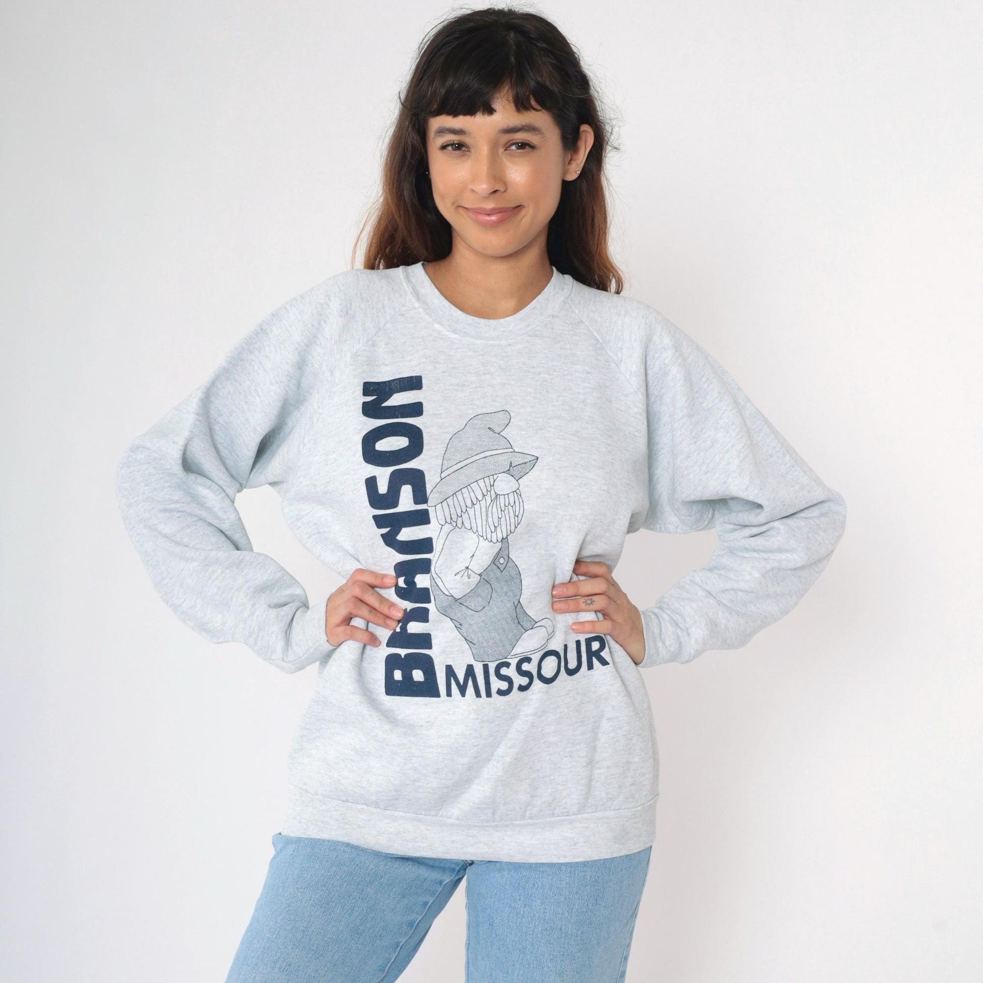 90s Branson Missouri Gnome Graphic Sweatshirt Heather Grey Crewneck Extra Large