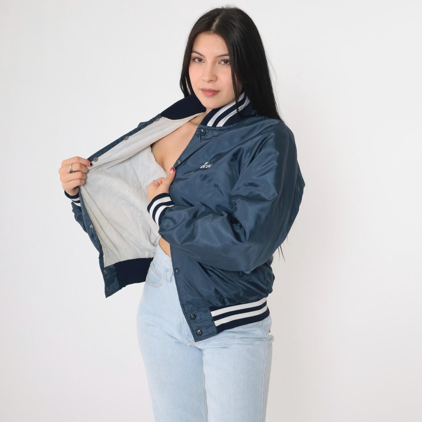 80s Bethel Pop Warner Football Bomber Jacket Dark Blue Small S