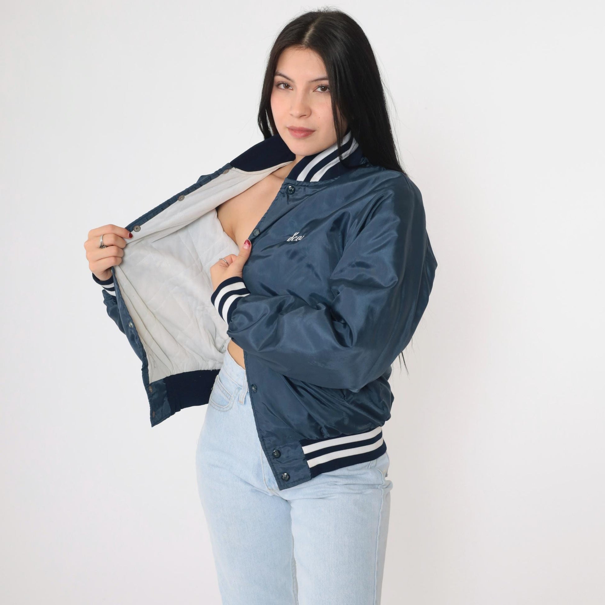 80s Bethel Pop Warner Football Bomber Jacket Dark Blue Small S