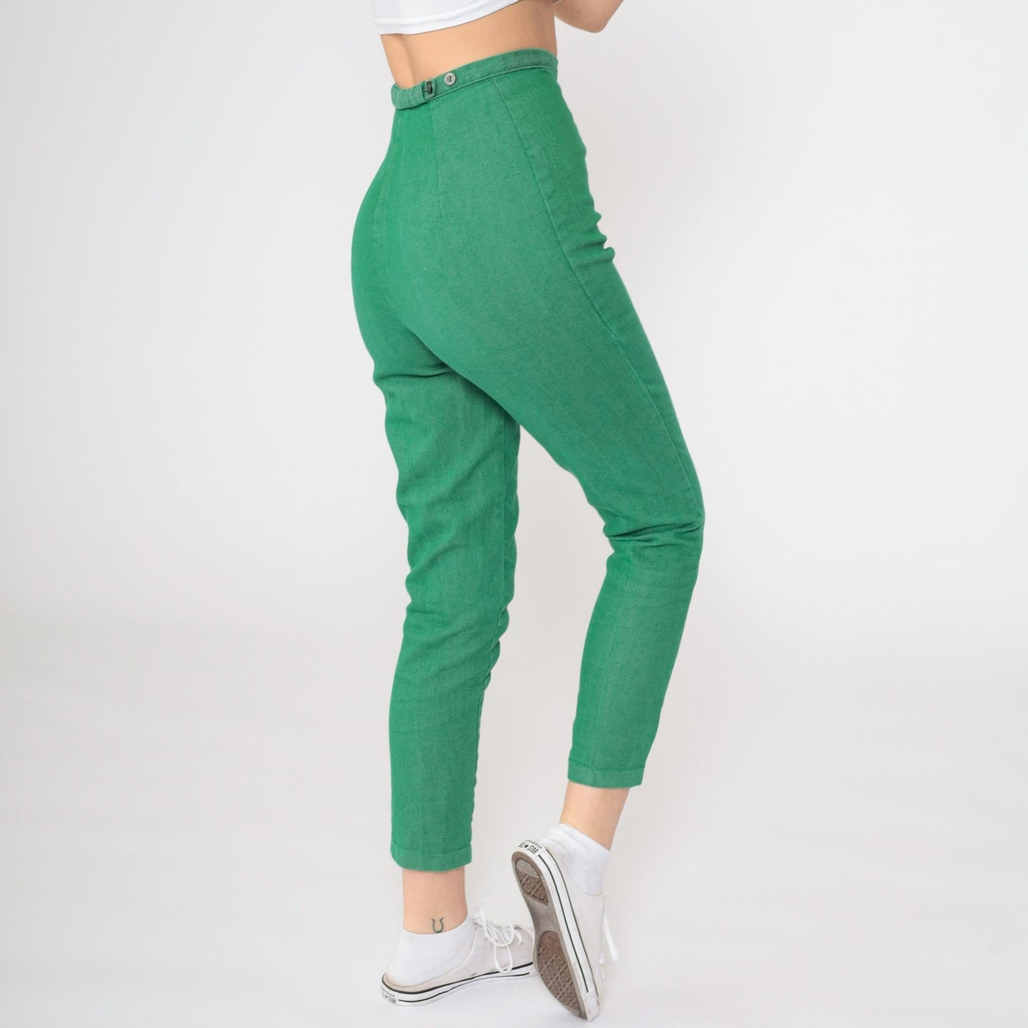 60s Kelly Green High-Waisted Slim Trousers Side Zip Ankle Extra Small
