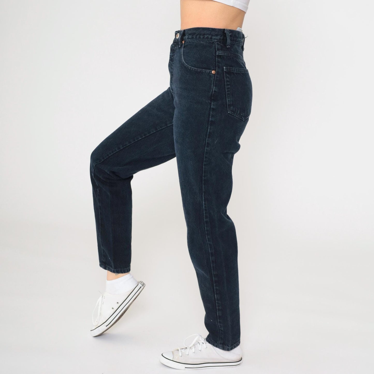 90s Enuf Black Denim Mom Jeans High Rise Tapered Extra Small XS