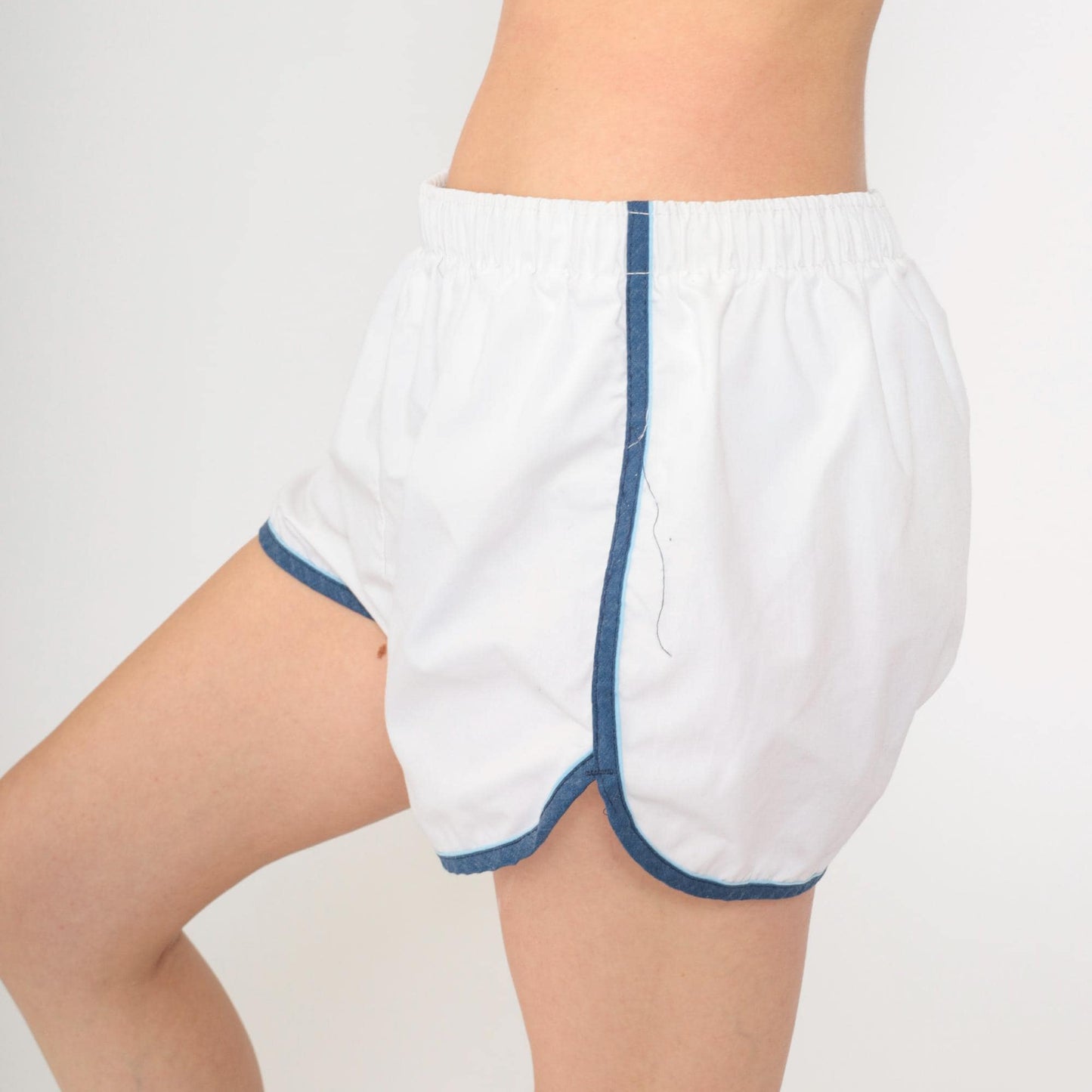 80s Kings Road Swim Shorts White Ringer Trim High Waist Elastic Waist Large