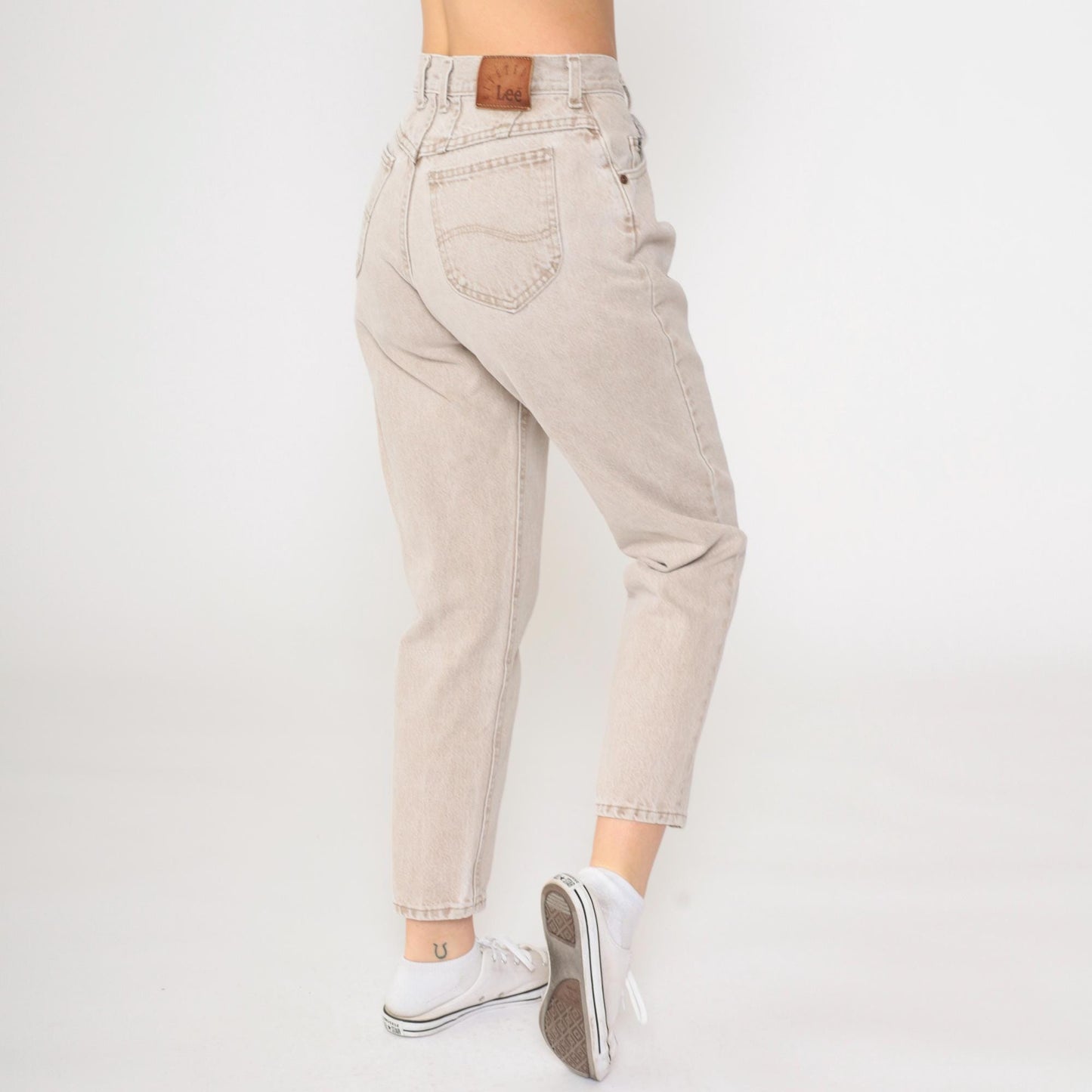 90s Lee High Waist Tapered Jeans Light Brown Denim Small