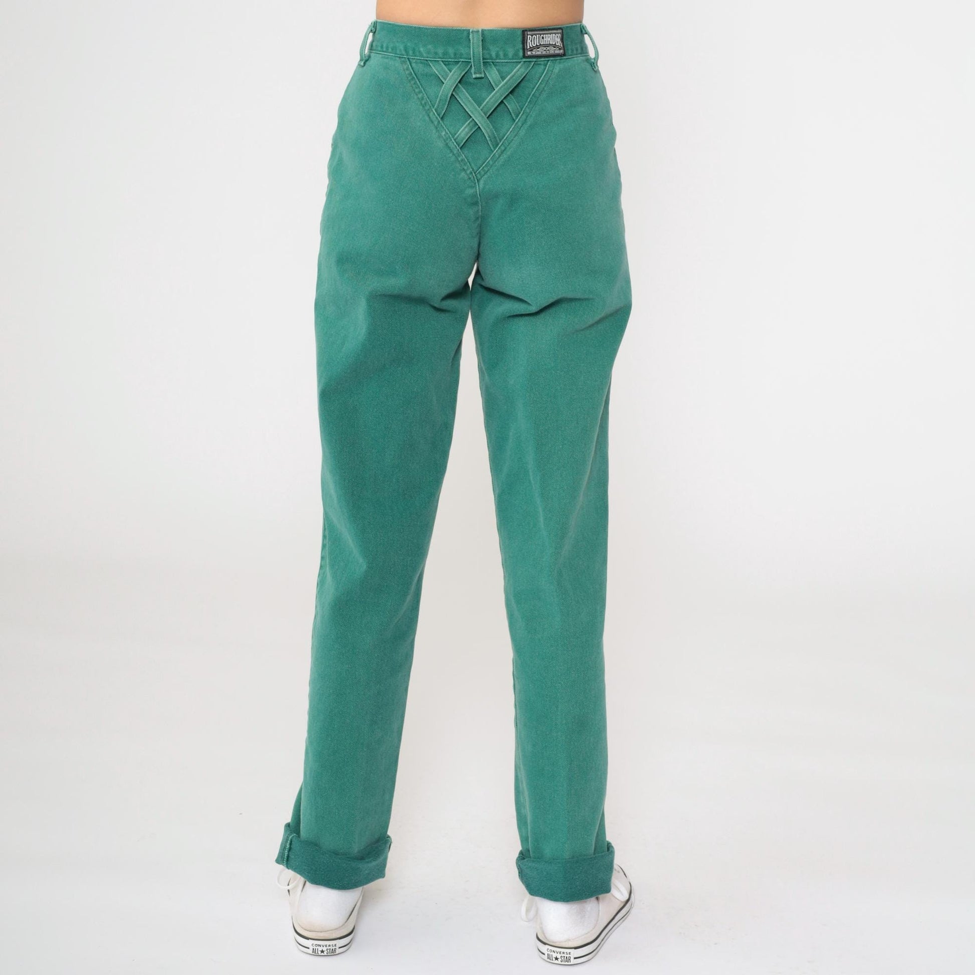 90s Roughrider Green Denim Western Jeans High Waist Straight Leg Extra Small XS