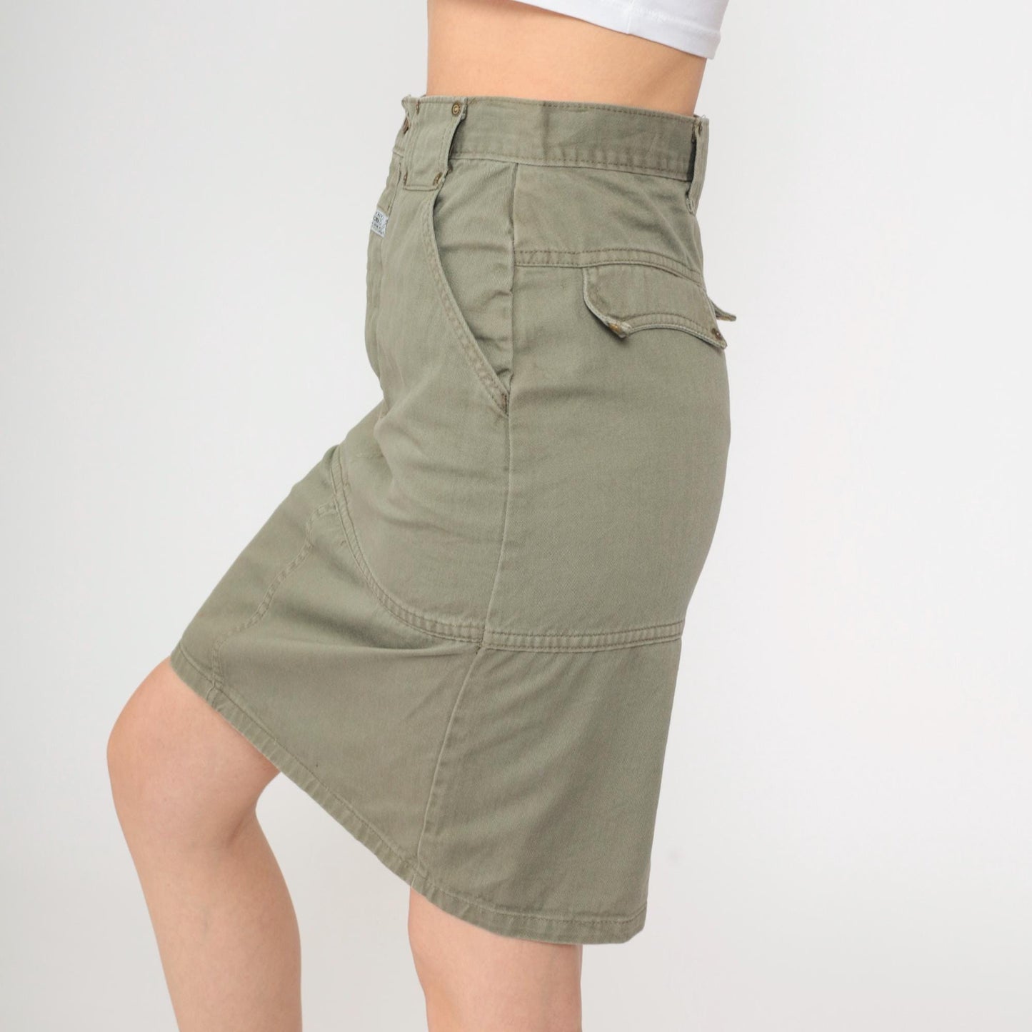 90s Forenza Olive Cargo Mini Skirt High Waist Cotton Utility Small 4