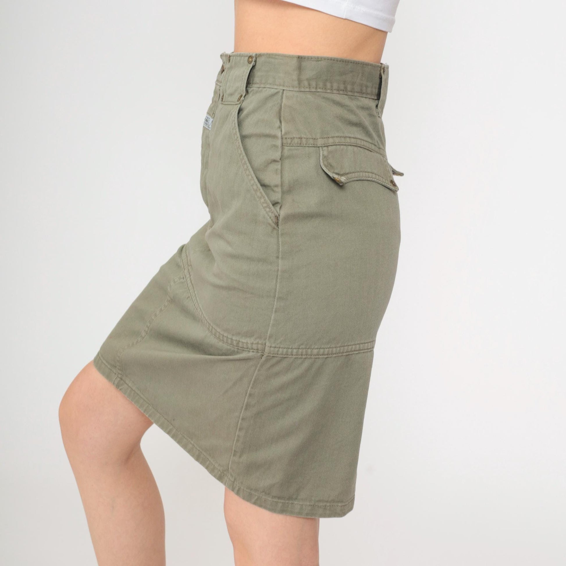 90s Forenza Olive Cargo Mini Skirt High Waist Cotton Utility Small 4