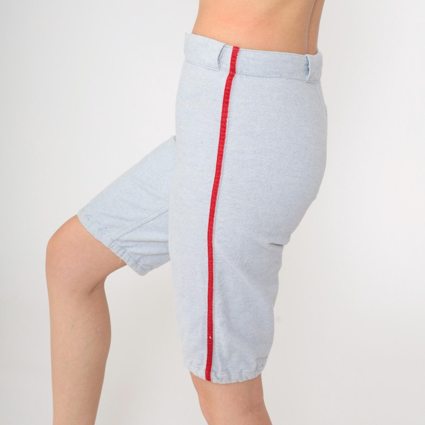 60s Athletic Shorts Grey-Blue Red Side Stripes High Waist Extra Small