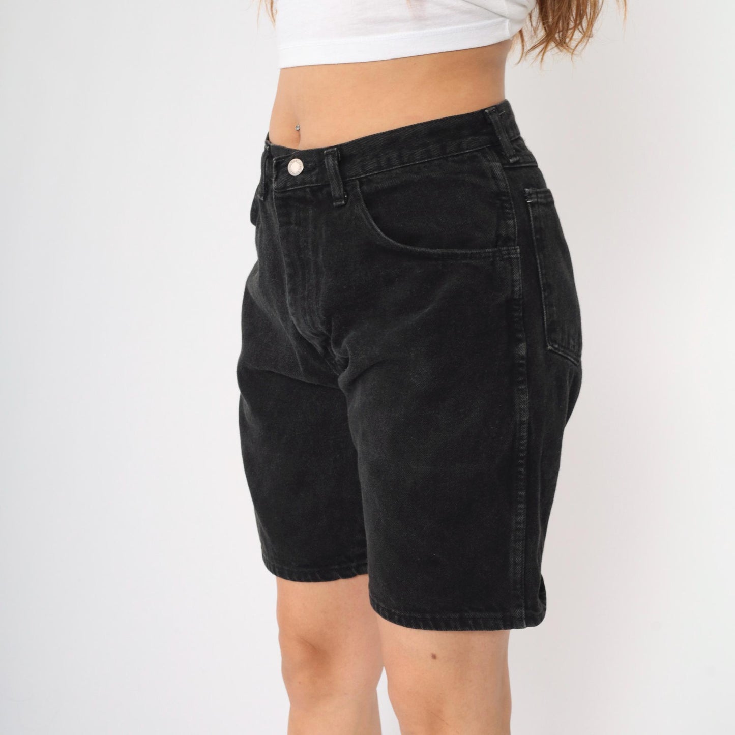 90s Wrangler Black Denim Shorts High Waist Jean Bermuda Medium