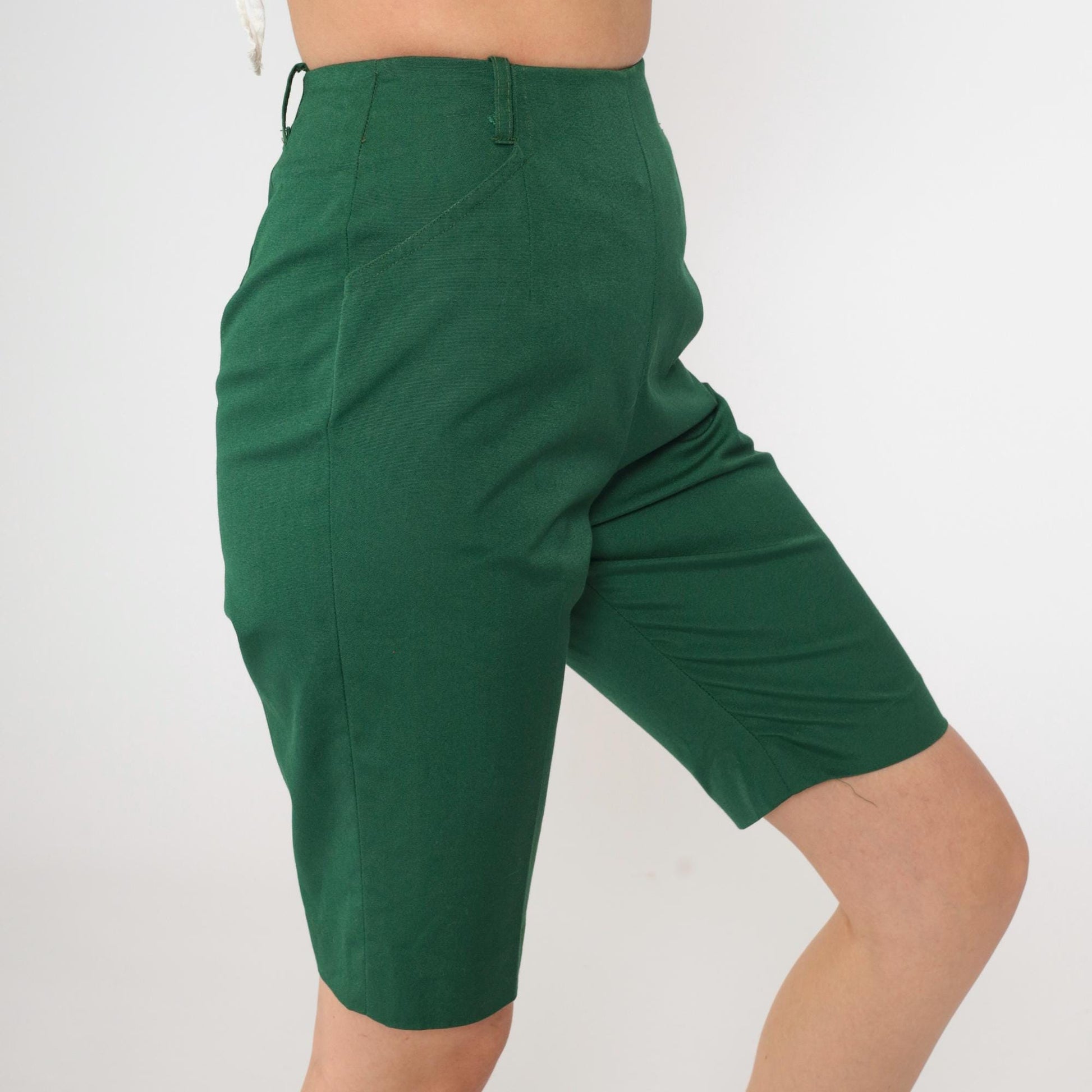 1970s Miss Pat High-Waisted Bermuda Shorts Green Koratron Extra Small