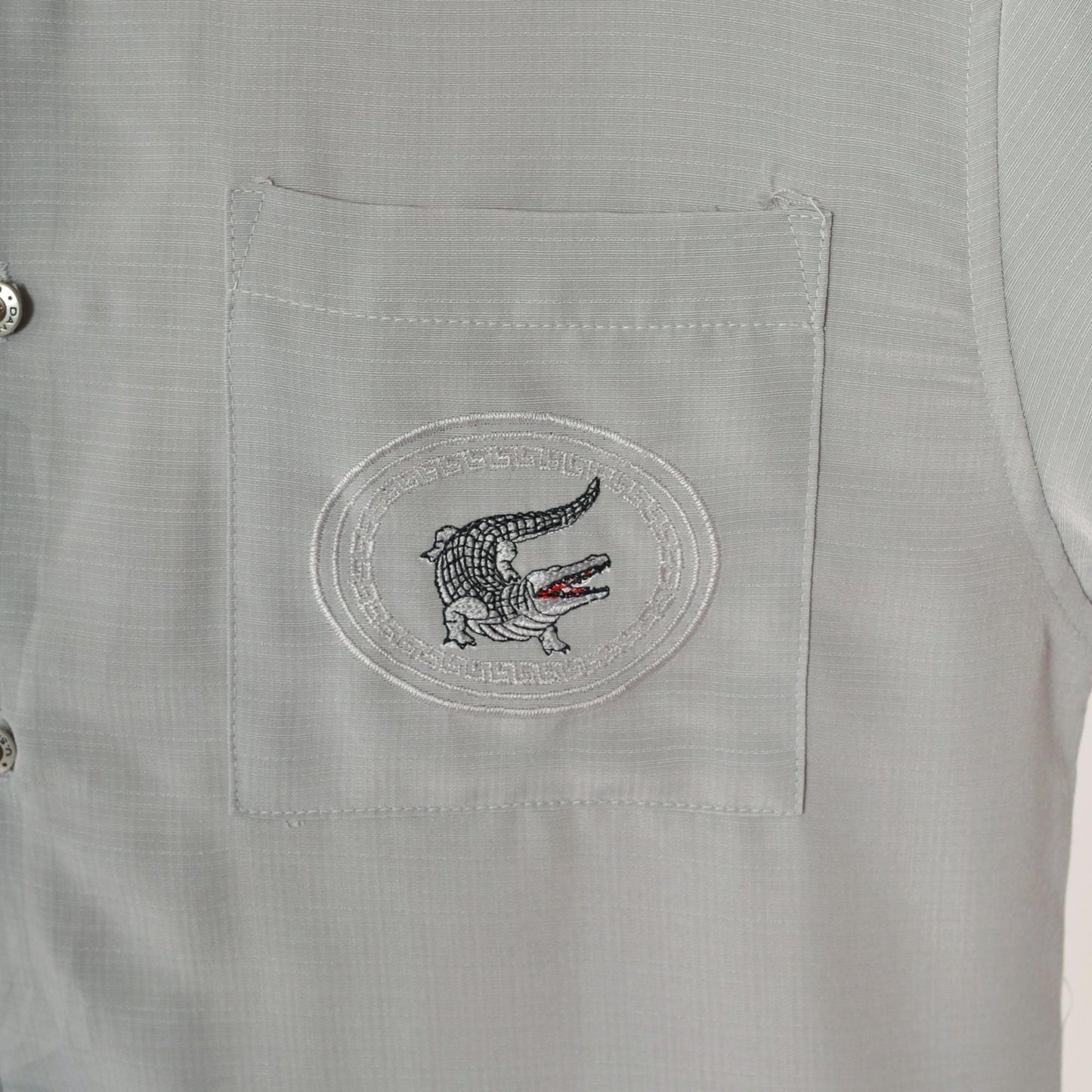 Y2K Danesi Grey Microfiber Button-Up Shirt Dragon Embroidered Men's Small