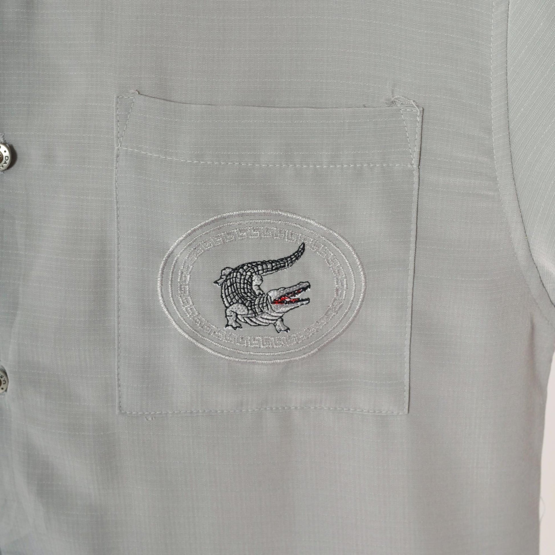 Y2K Danesi Grey Microfiber Button-Up Shirt Dragon Embroidered Men's Small