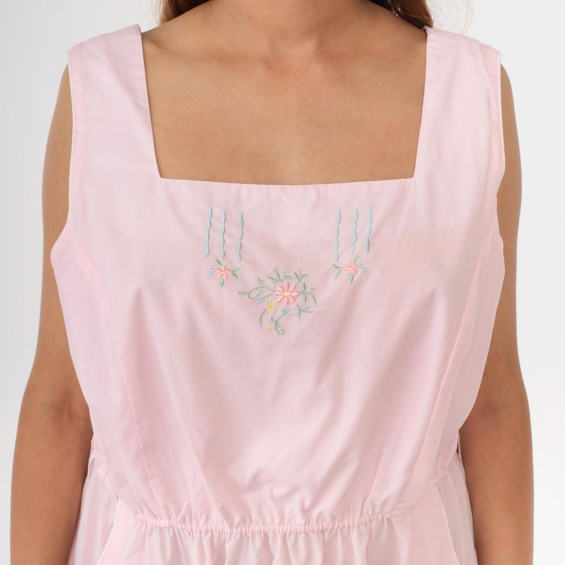 80s Miss Joni of California Baby Pink Floral Midi Dress Cutout Back Extra Large