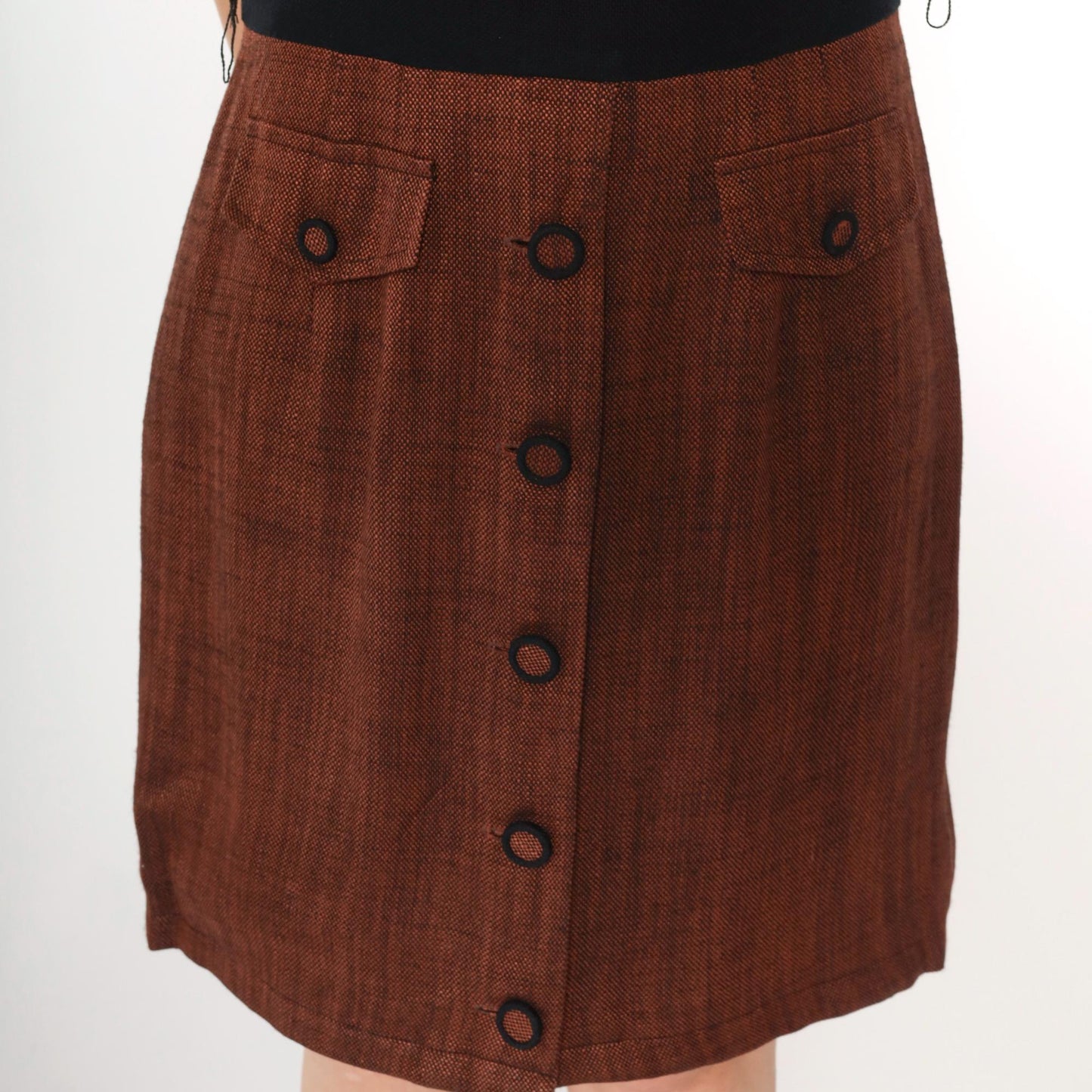 90s Maggy London Black Mini Dress Burnt Orange Button Skirt Medium