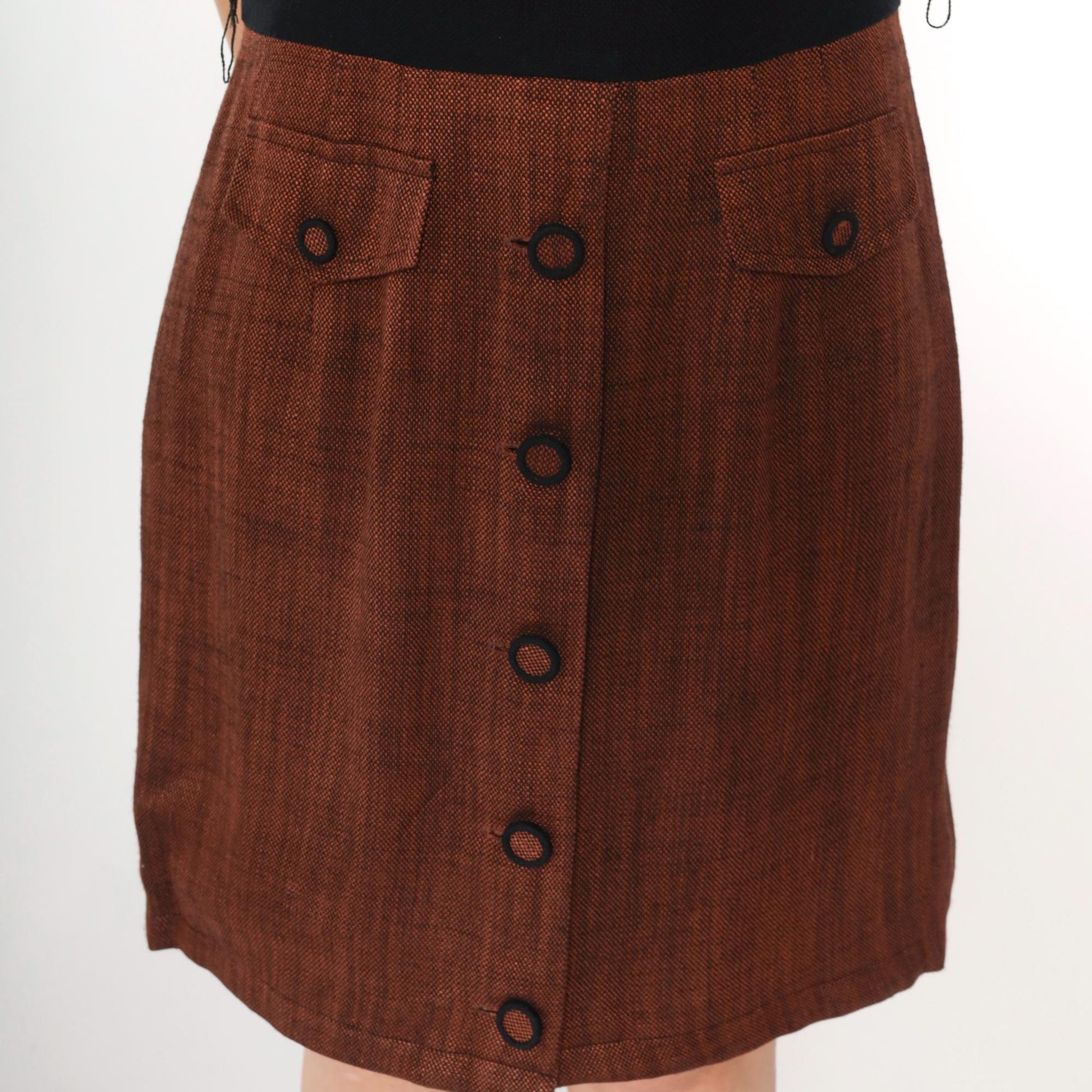 90s Maggy London Black Mini Dress Burnt Orange Button Skirt Medium