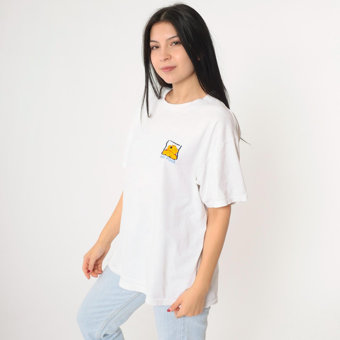 90s Winnie the Pooh Just Pooh Disney Graphic T-Shirt White Cotton Large