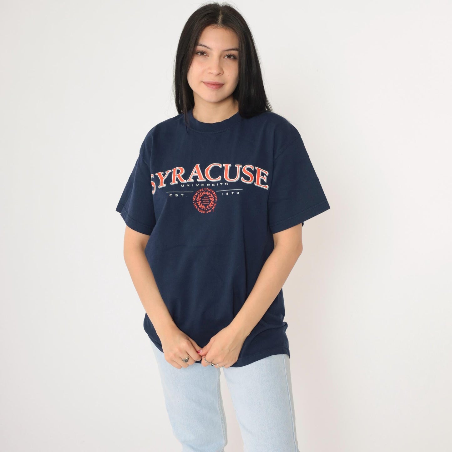 90s Syracuse University Graphic T-Shirt Navy Cotton Crewneck Medium