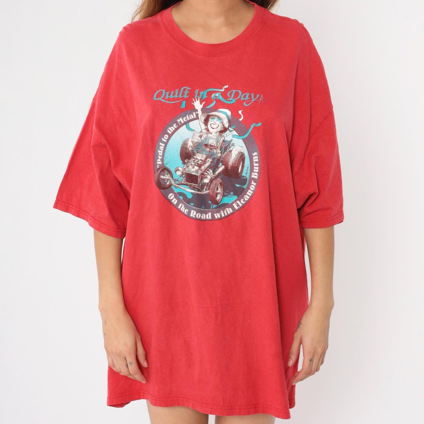 Y2K Eleanor Burns Quilt In A Day Graphic T-Shirt Dress Red Hot Rod XXL