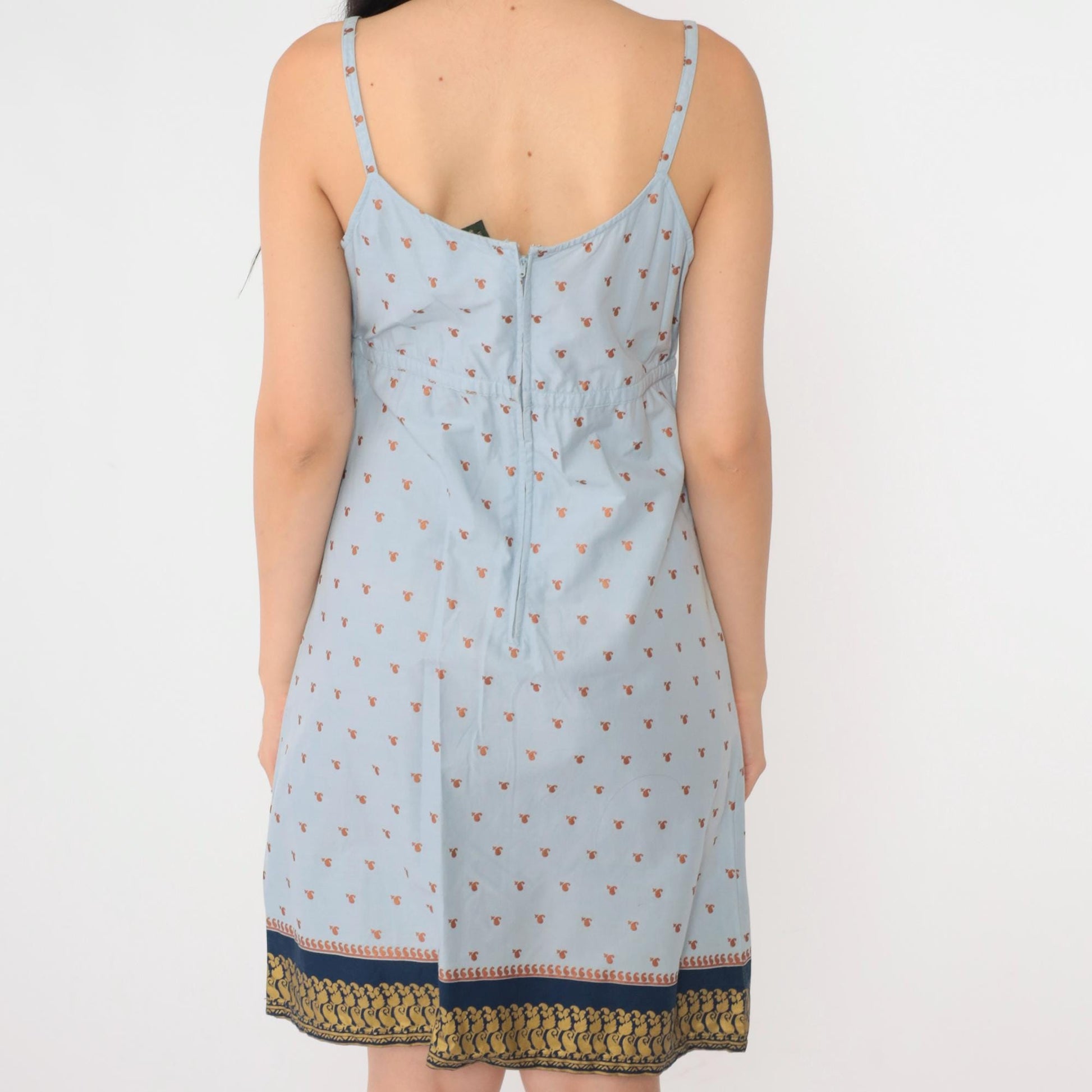 Y2K Metallic Paisley Sundress Light Blue Spaghetti Strap Mini Small
