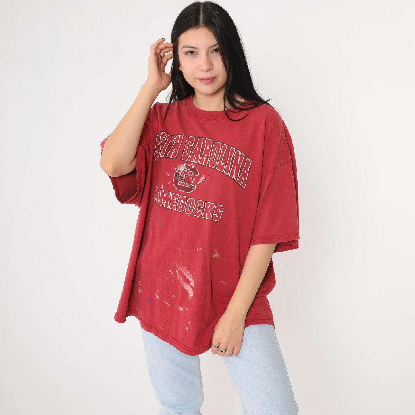 00s South Carolina Gamecocks Paint Splatter Graphic Tee Red XXL