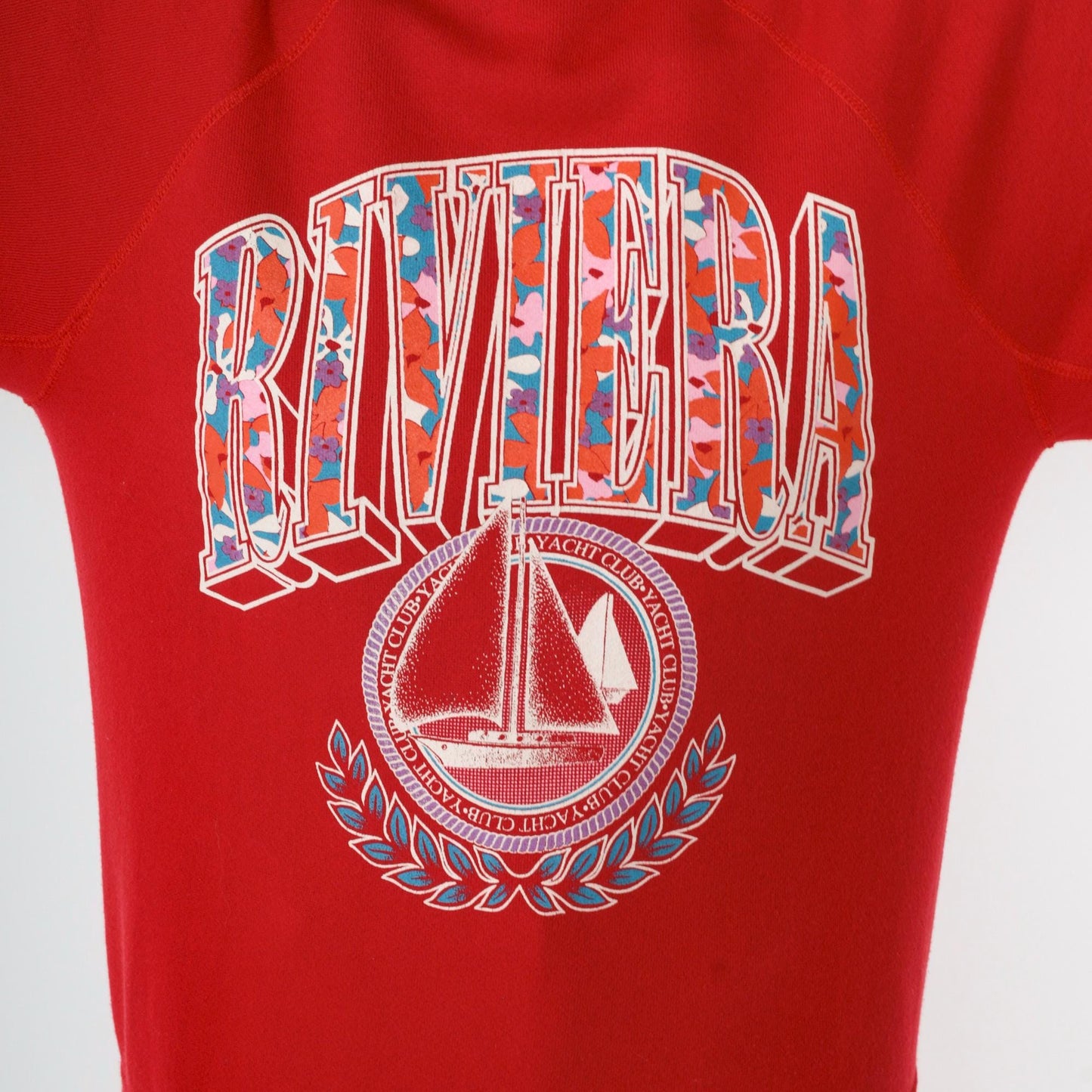 90s Riviera Yacht Club Sailboat Sweatshirt Red Raglan Crewneck Medium