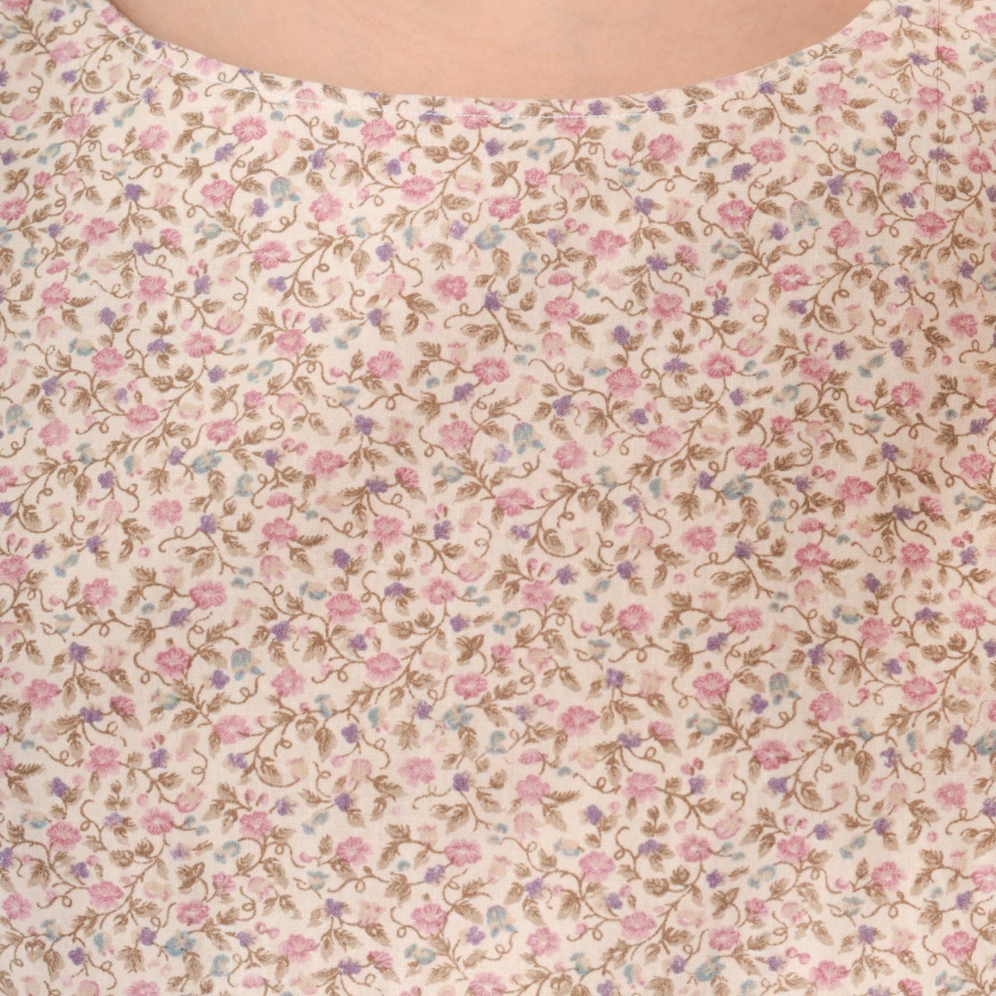90s Floral Midi Shift Dress Off-White Pink Short Sleeve Pockets Medium