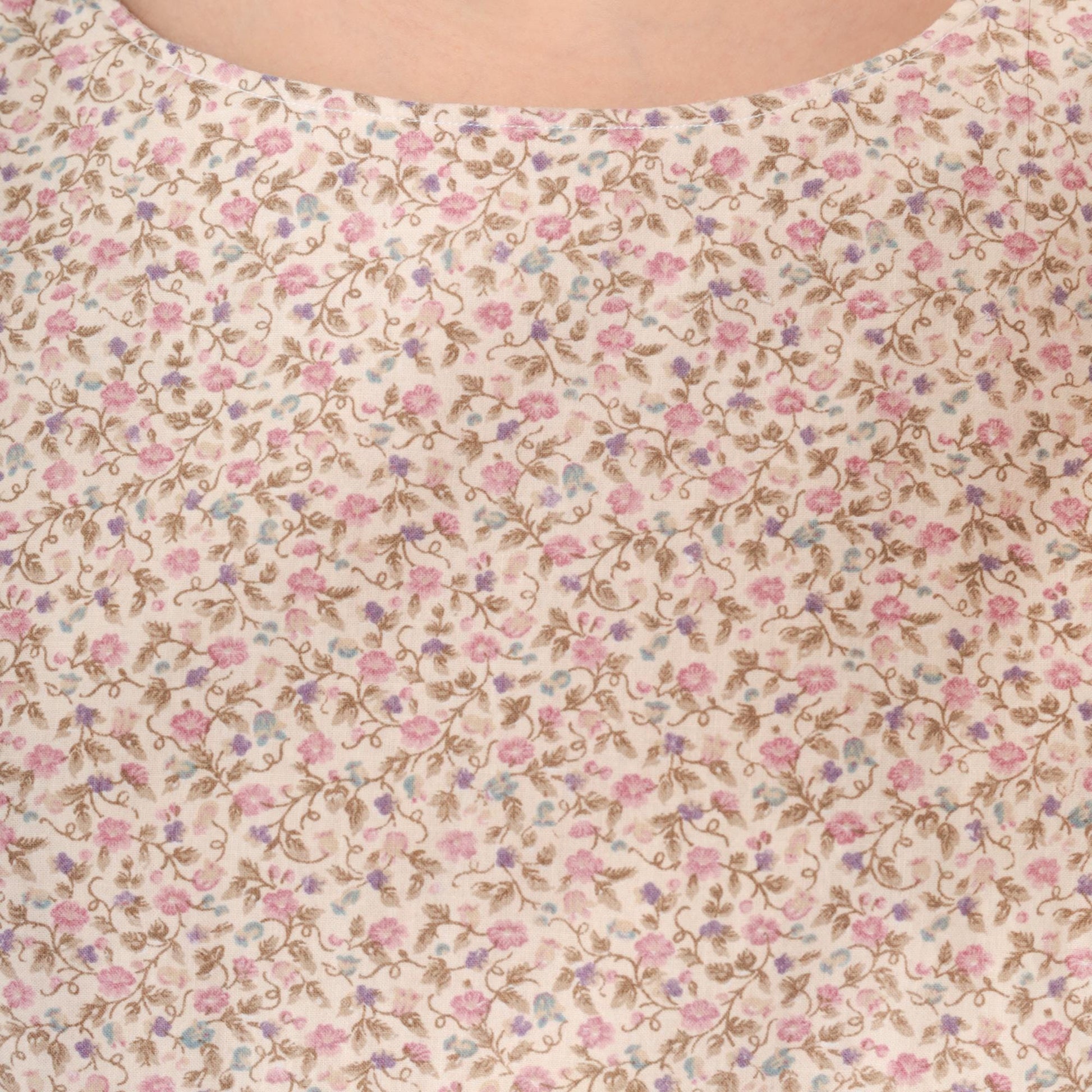 90s Floral Midi Shift Dress Off-White Pink Short Sleeve Pockets Medium